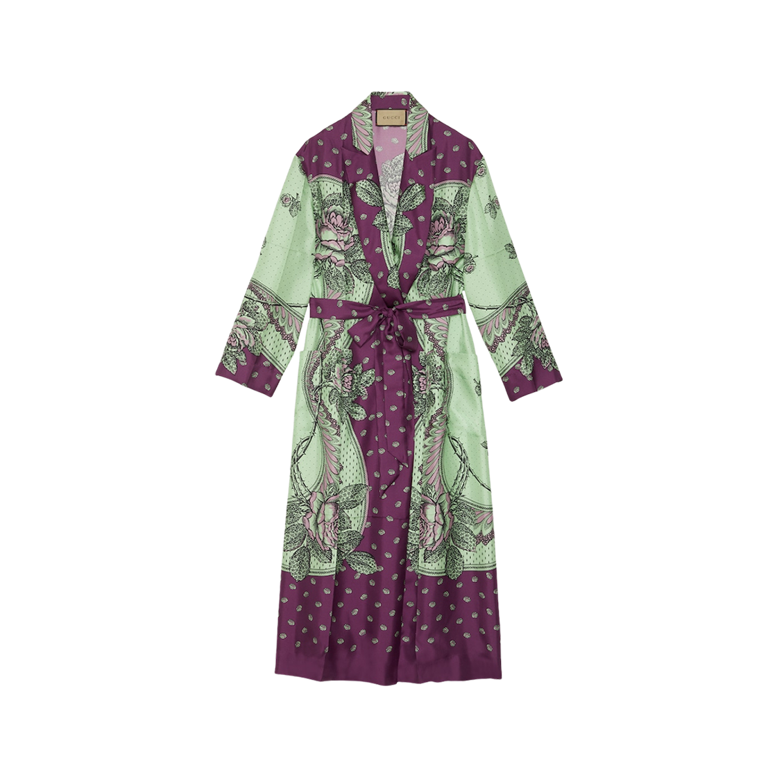 (W) Gucci Paisley Print Silk Robe Purple Mint Green 상세 이미지 1