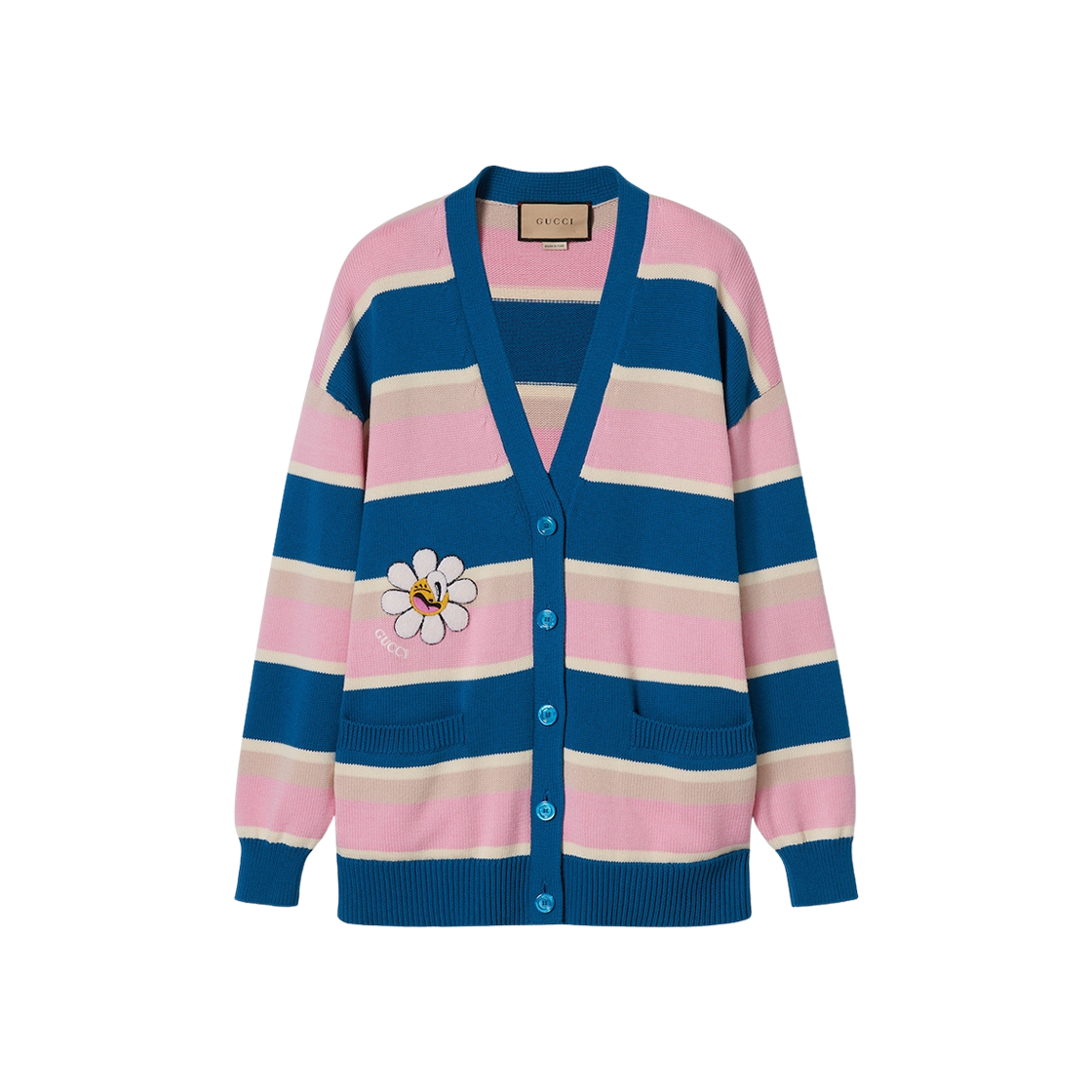 (W) Gucci Striped Cotton Wool Cardigan with Patch Multicolor 상세 이미지 1