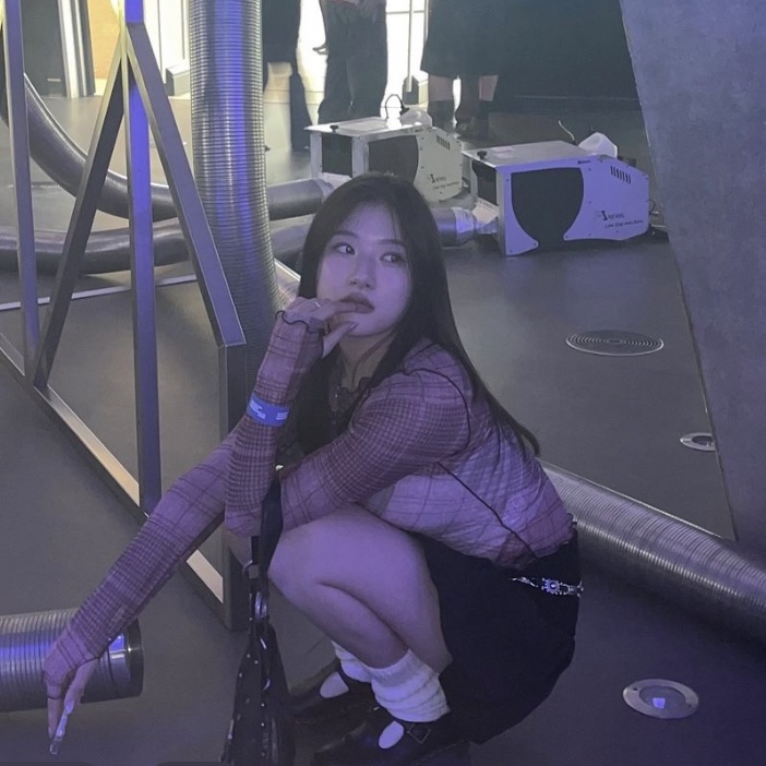 Gyeong Check Mesh Top Pink Check, Gyeong Check Mesh Top Blue Check 착용 스타일