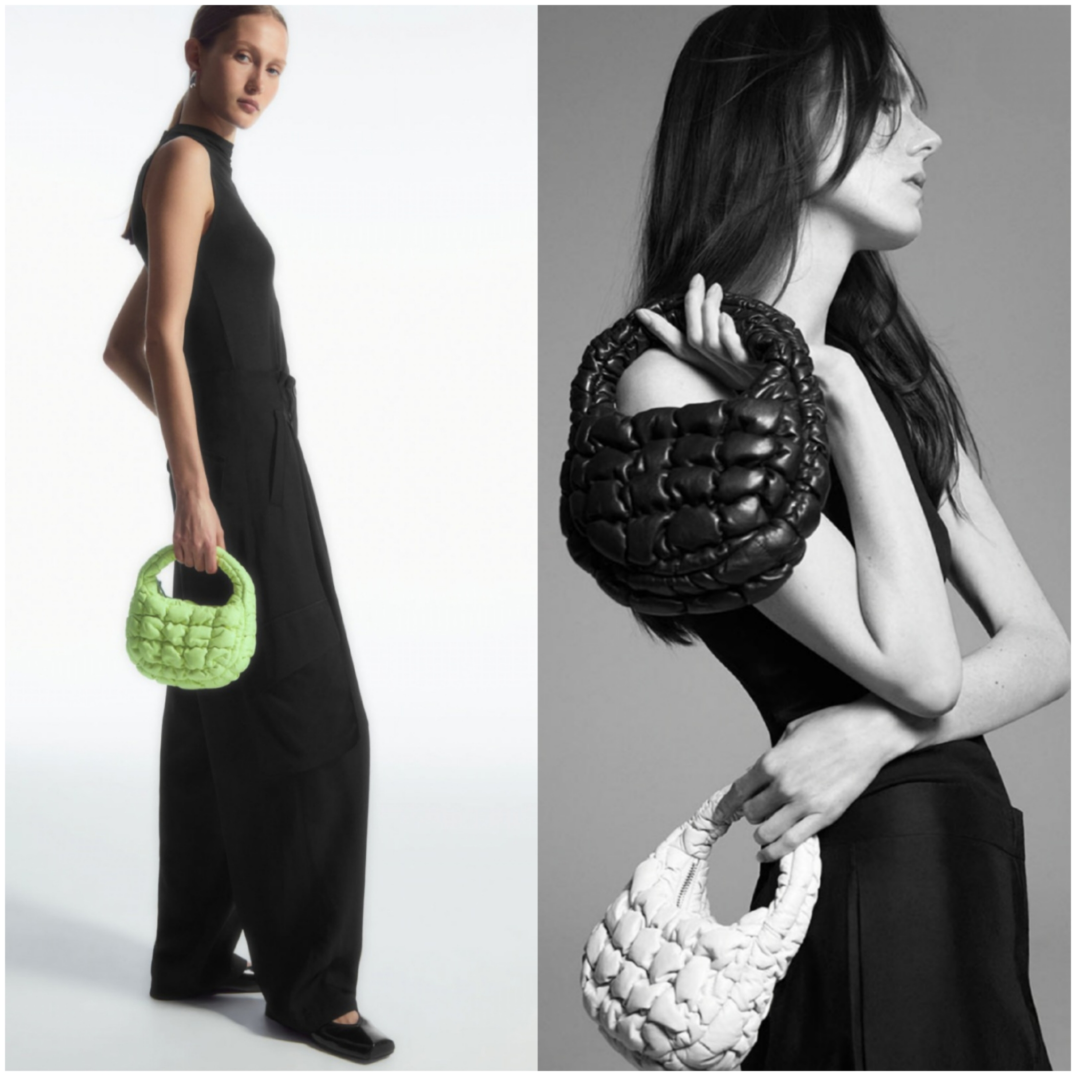 COS Quilted Micro Bag Leather Lime, COS Quilted Micro Bag Leather Black 착용 스타일
