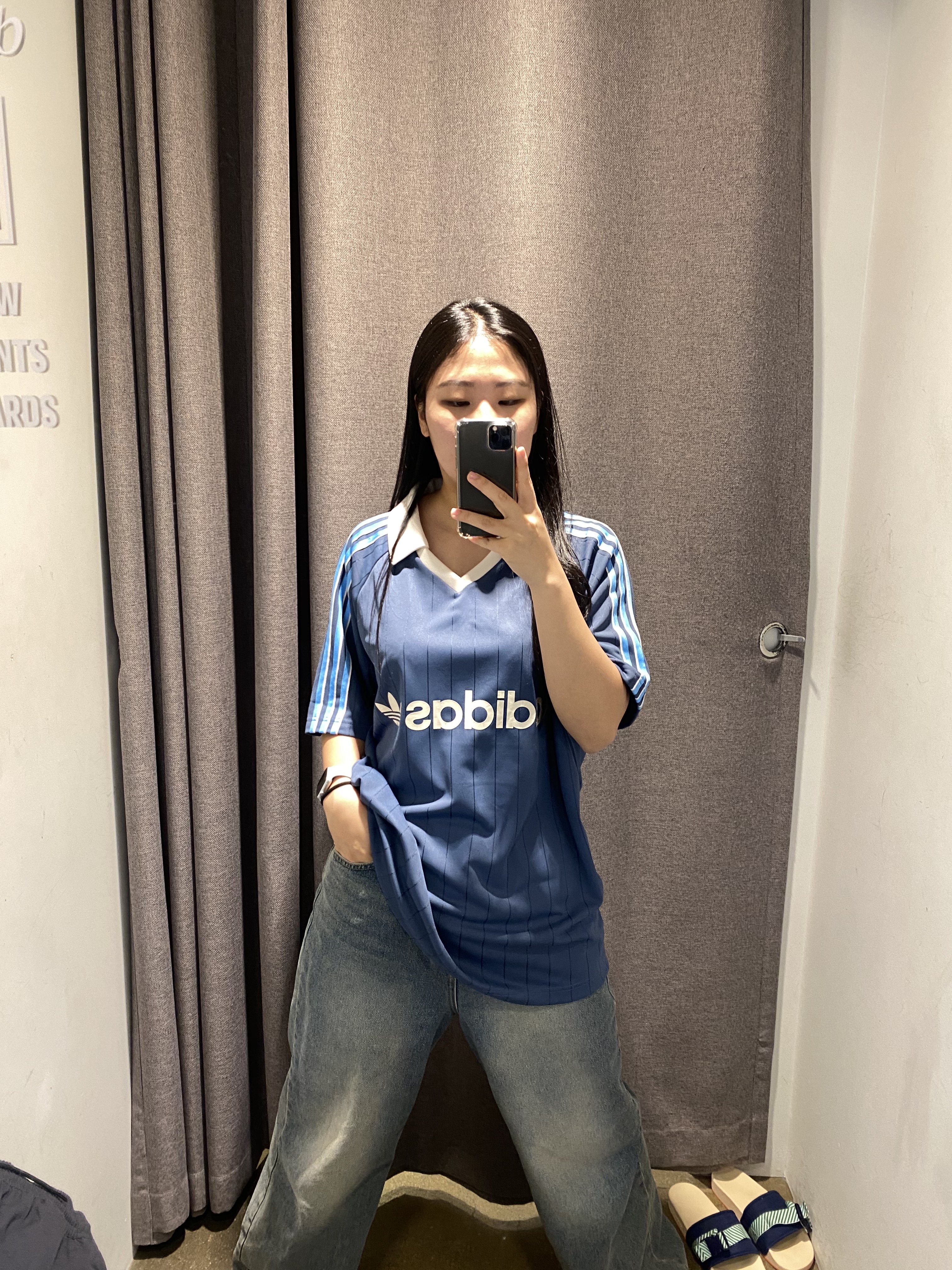 Adidas Pinstripe Jersey Preloved Ink - KR Sizing 착용 스타일