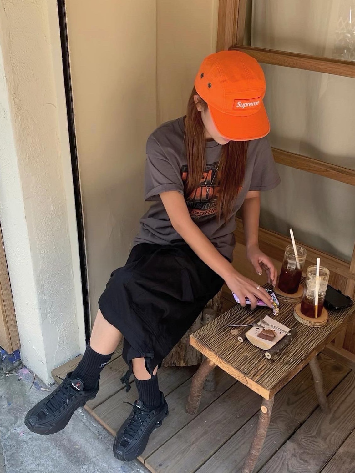 Supreme Military Camp Cap Orange - 24SS, (W) Nike Shox R4 Black 착용 스타일 - 2