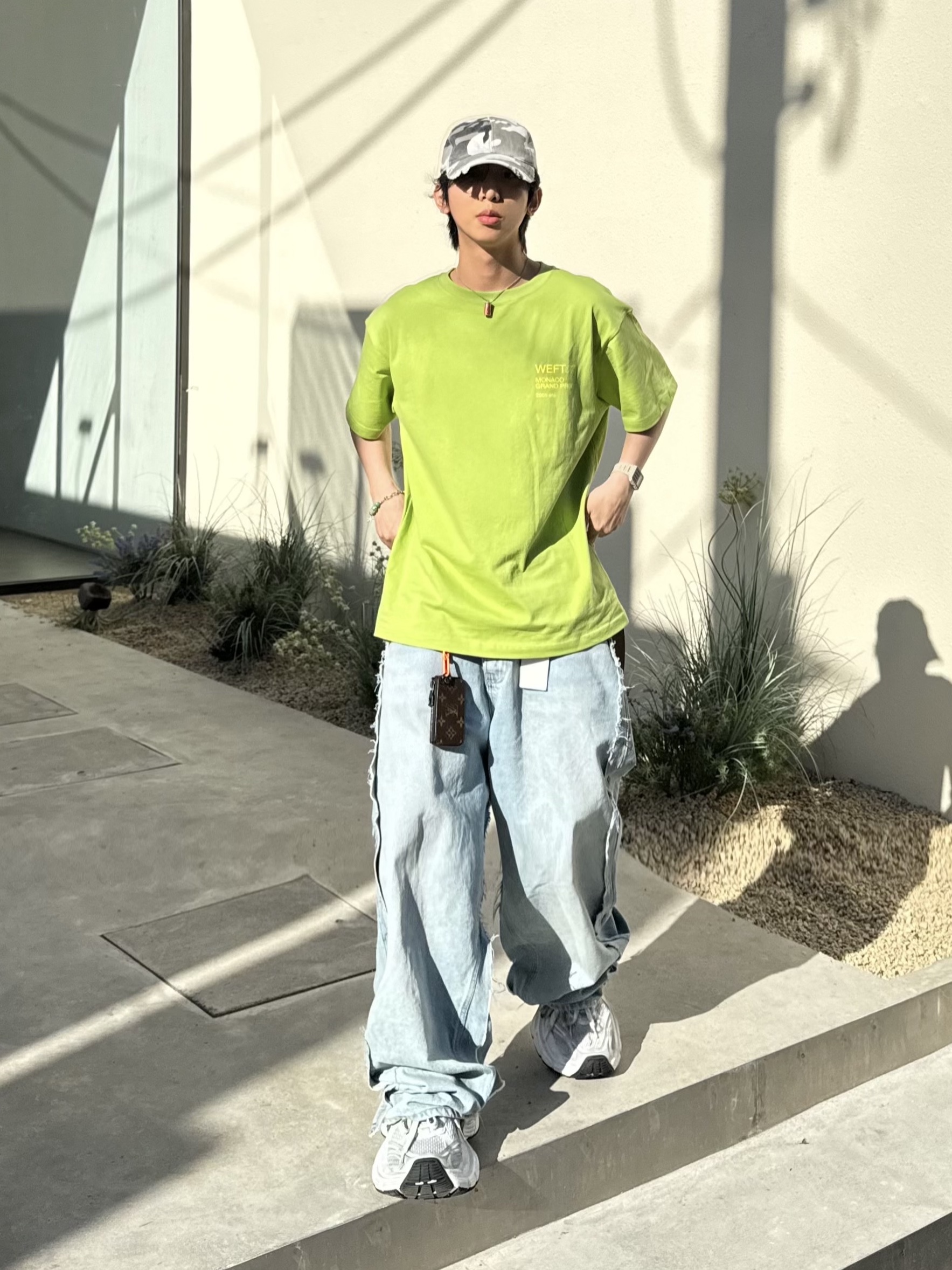 Project G/R Crashed Cap City Camo, Project G/R Upcyling Denim Pants Blue 착용 스타일 - 3