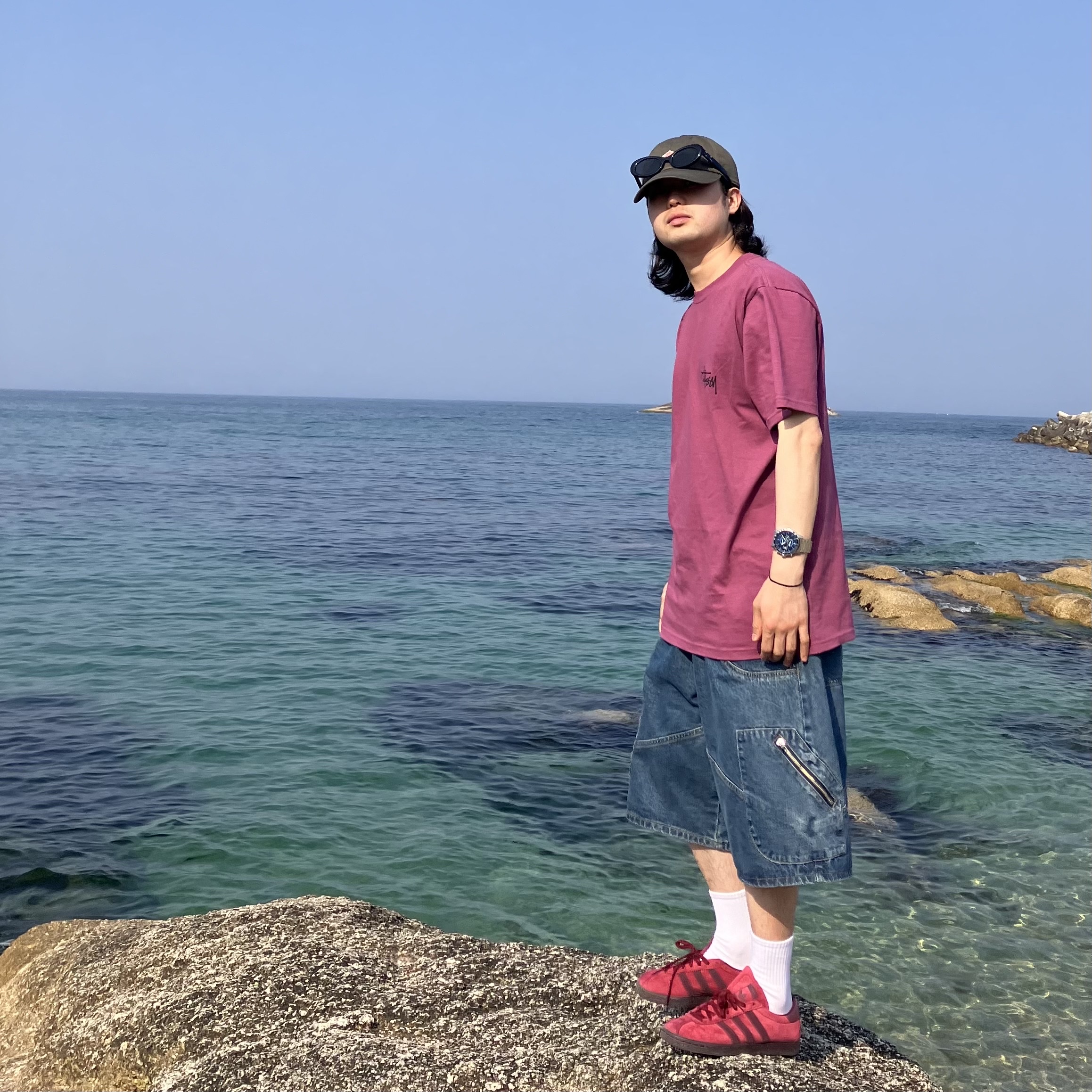 Danton Chino Cloth 6-Panel Cap Charcoal, Stussy Basic Stussy T-Shirt Berry 착용 스타일 - 2