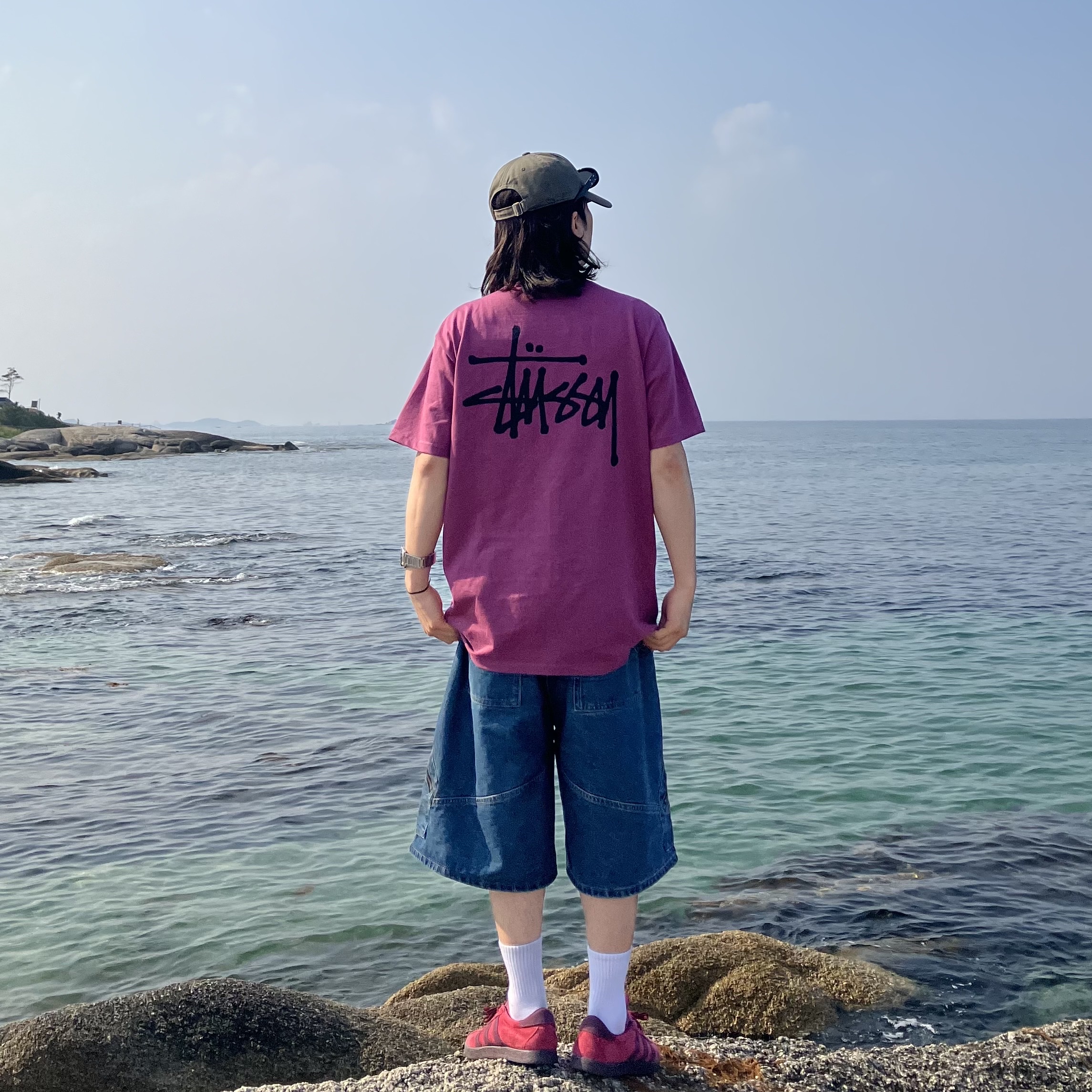 Danton Chino Cloth 6-Panel Cap Charcoal, Stussy Basic Stussy T-Shirt Berry 착용 스타일 - 1