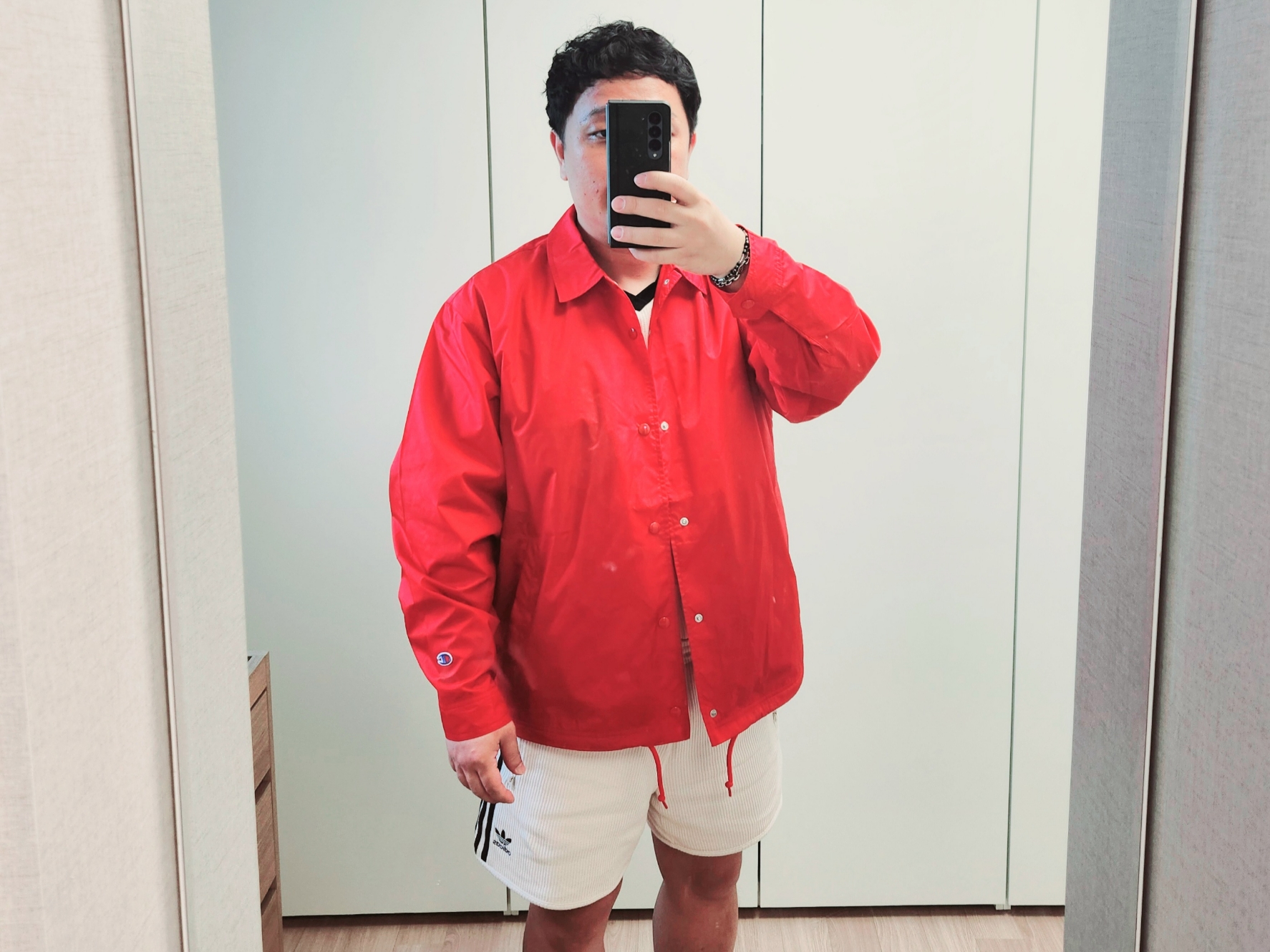 Supreme x Champion Coaches Jacket Red - 24SS 착용 스타일 - 4