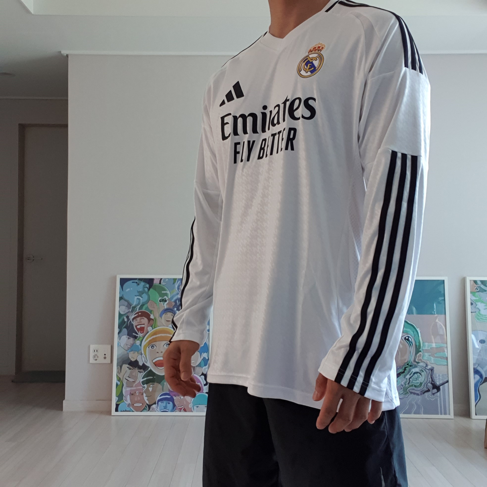 Adidas Real Madrid 2024/25 Home Long Sleeve Jersey White - KR Sizing (Non Marking Ver.) 착용 스타일 - 4