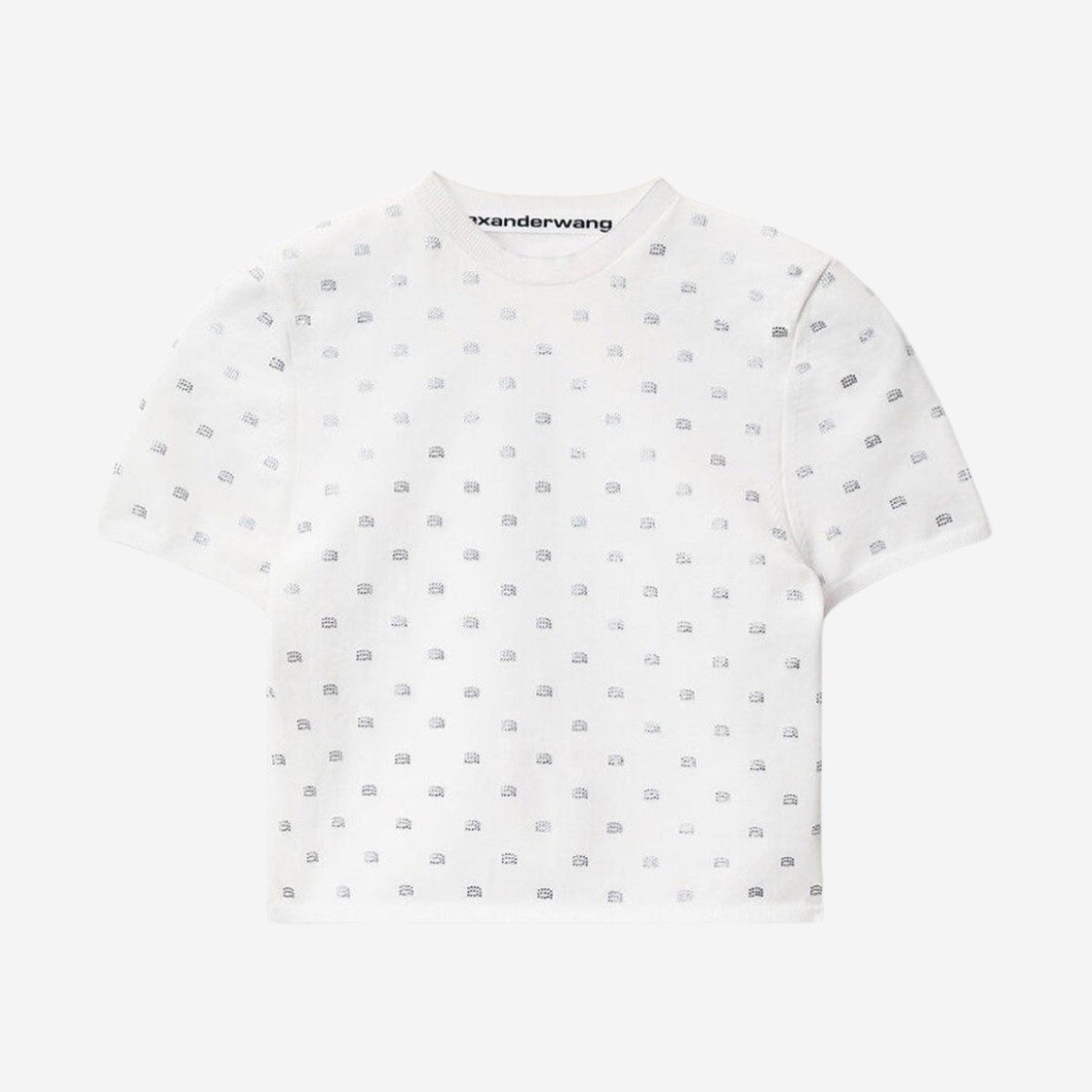 (W) Alexander Wang Nylon Crystal Logo Cropped T-Shirt White 상세 이미지 1