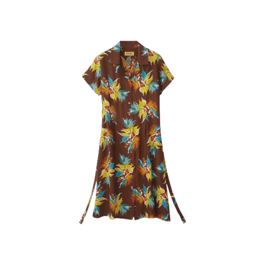 (W) 히스테릭 글래머 트로픽 레이디랜드 패턴 알로하 드레스 브라운