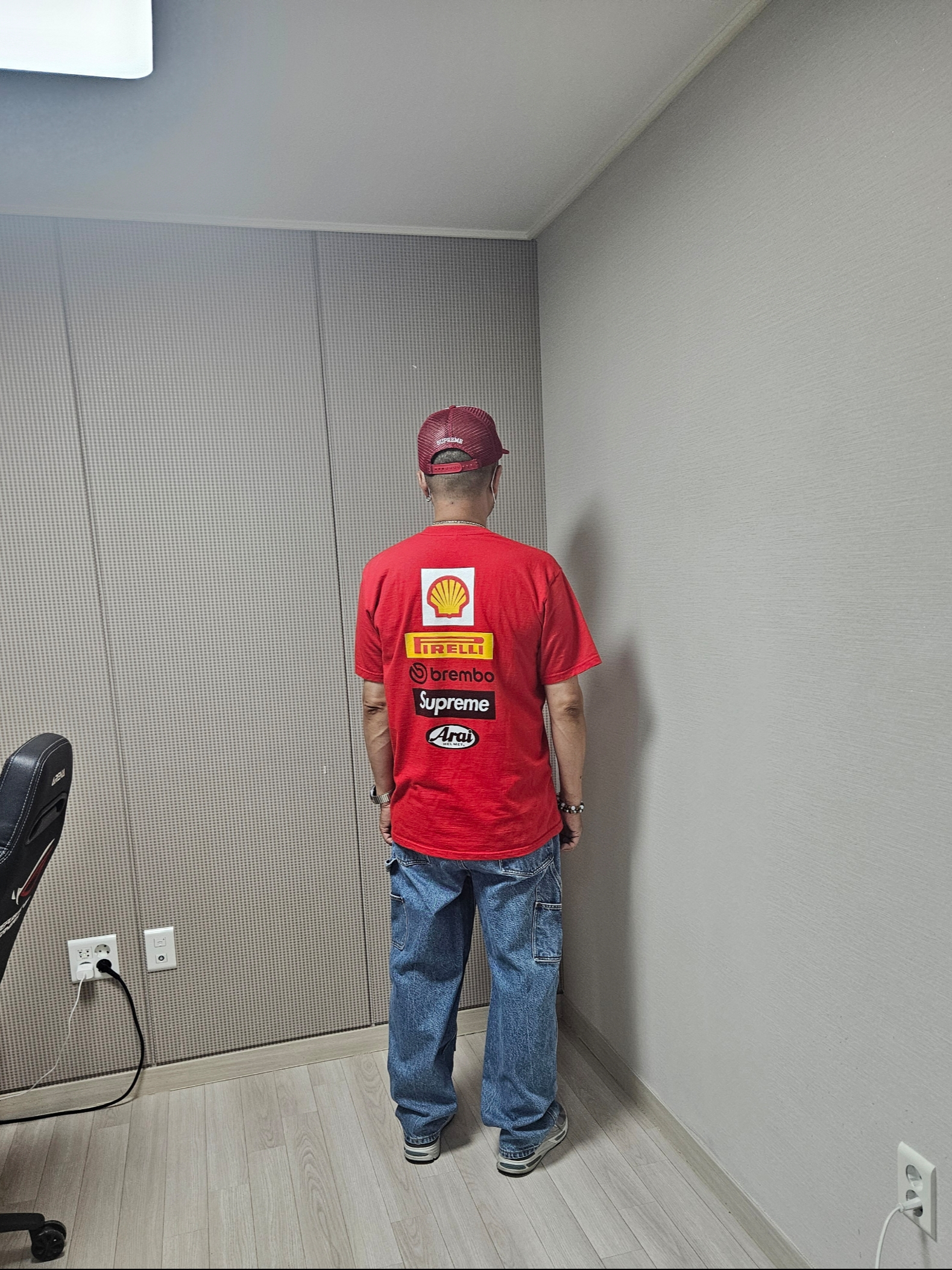 Supreme x Ducati Logos T-Shirt Red - 24SS, Supreme Double Knee Painter Pant Washed Indigo - 24SS 착용 스타일 - 1