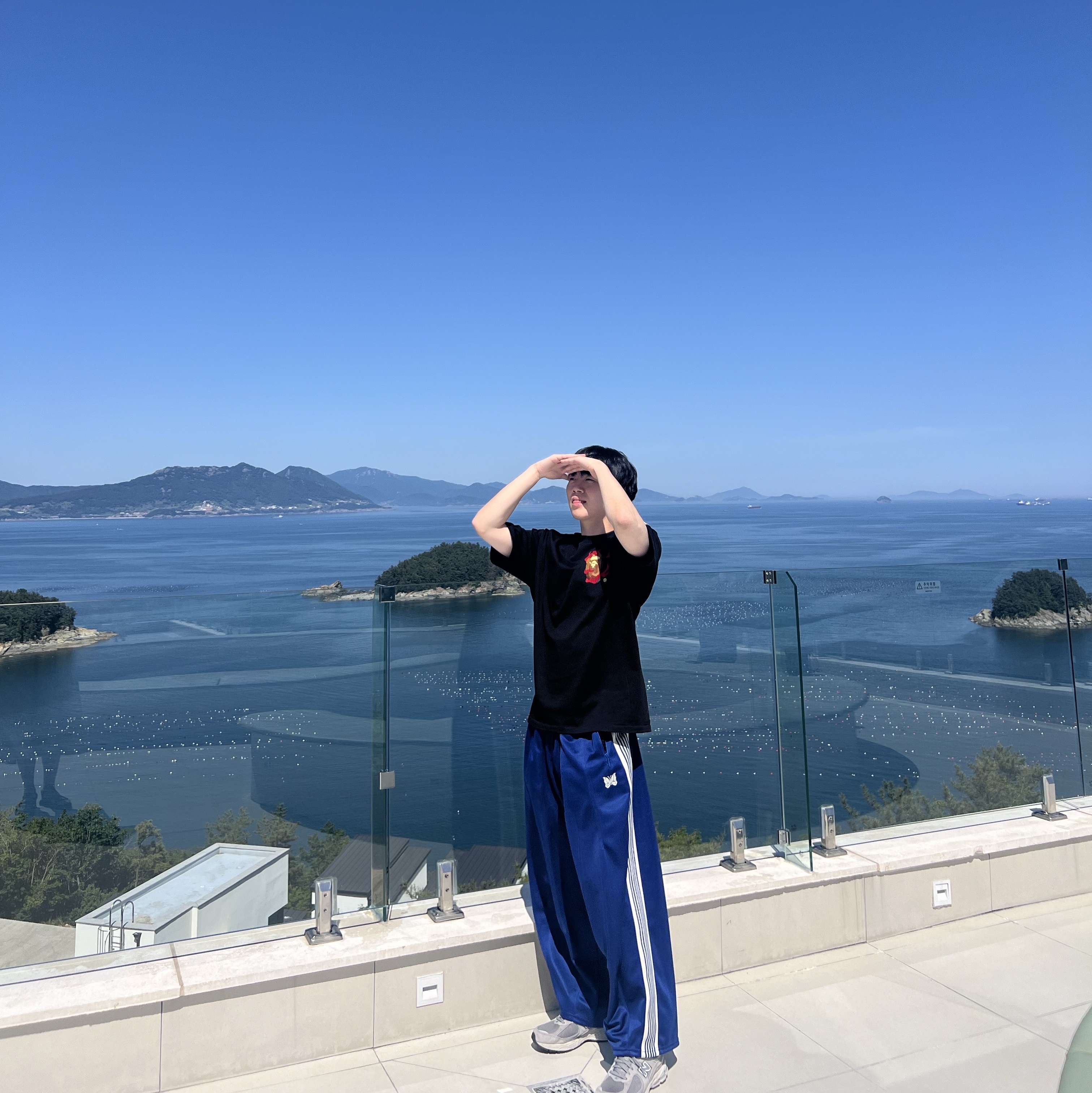 Needles H.D. Track Pants Poly Smooth Royal, BAPE Japan Culture T-Shirt Black 착용 스타일 - 2