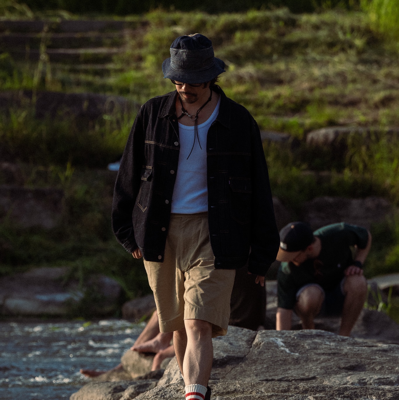Kapital 11.5 oz. Black X Black Denim The Old Man and The Sea Hat Black, Our Legacy Ladon Leather Keychain Black 착용 스타일 - 2
