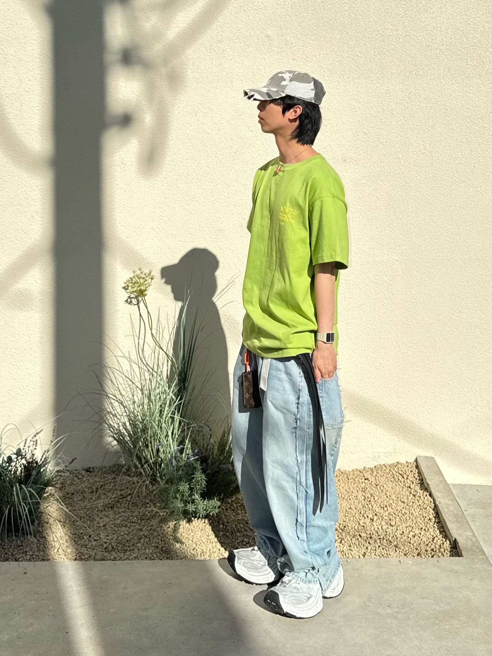 Project G/R Crashed Cap City Camo, Project G/R Upcyling Denim Pants Blue 착용 스타일 - 2