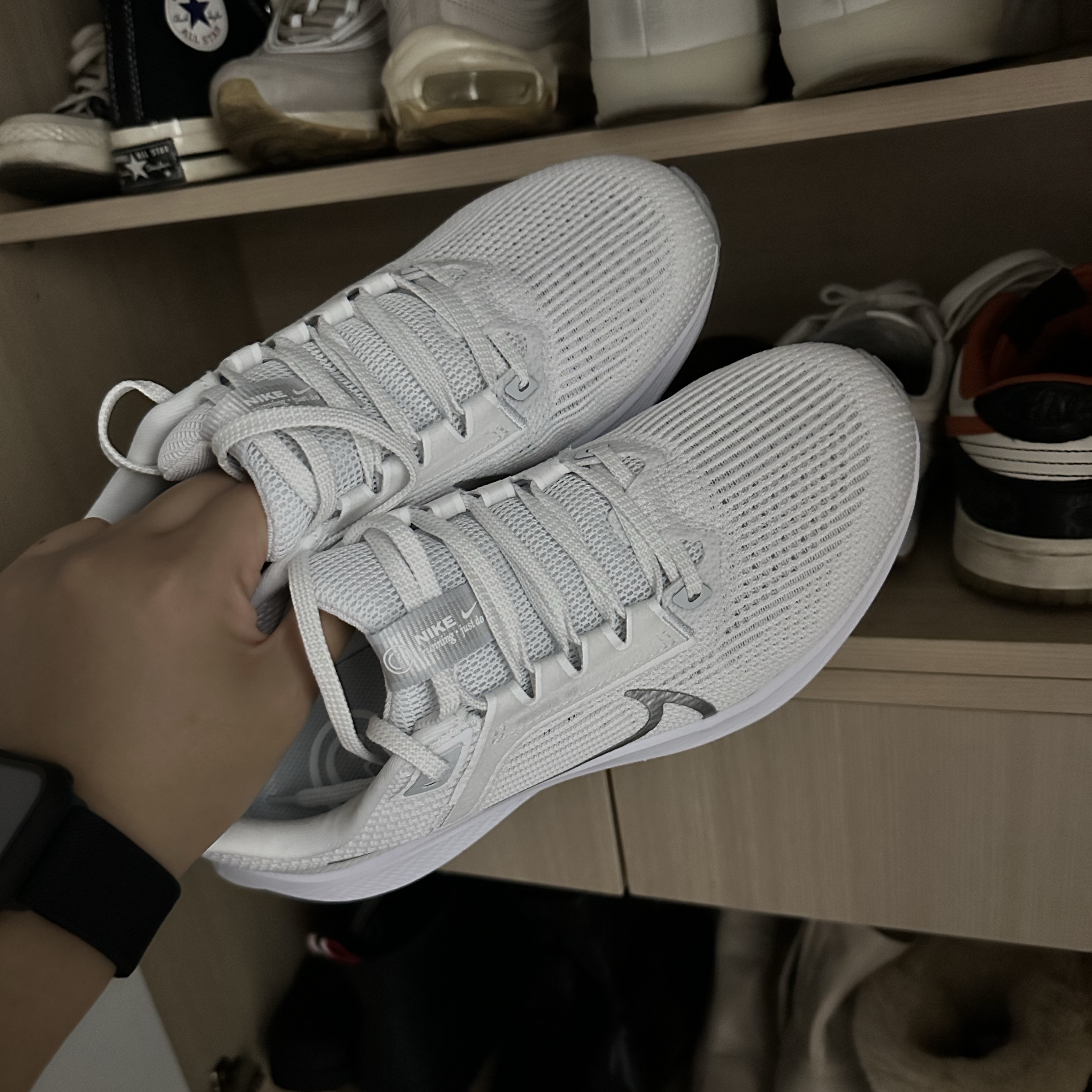 (W) Nike Air Zoom Pegasus 40 White Metallic Silver 착용 스타일