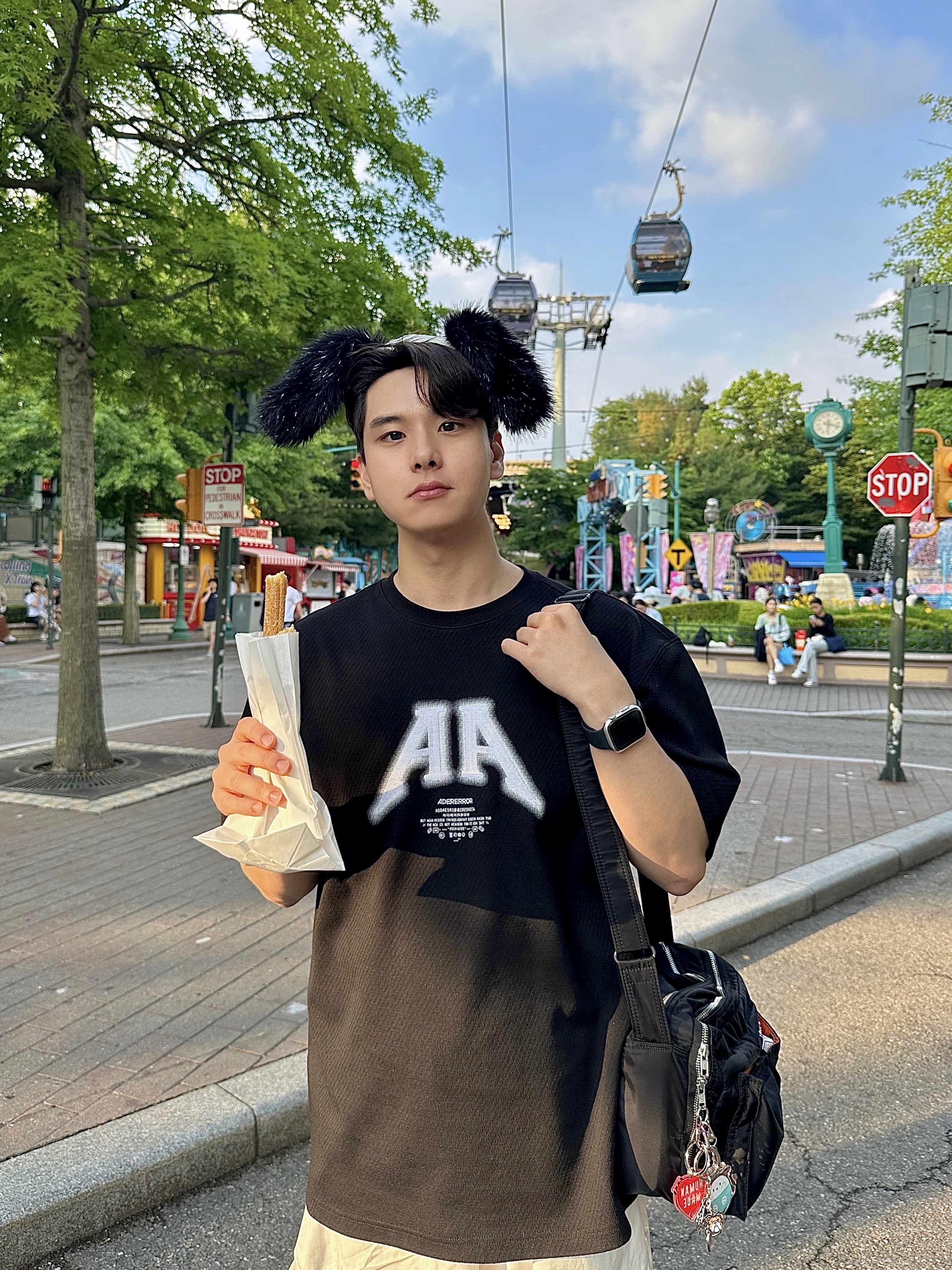 Ader Error Nolc Logo T-Shirt Noir, Porter Tanker Shoulder Bag L Black 착용 스타일