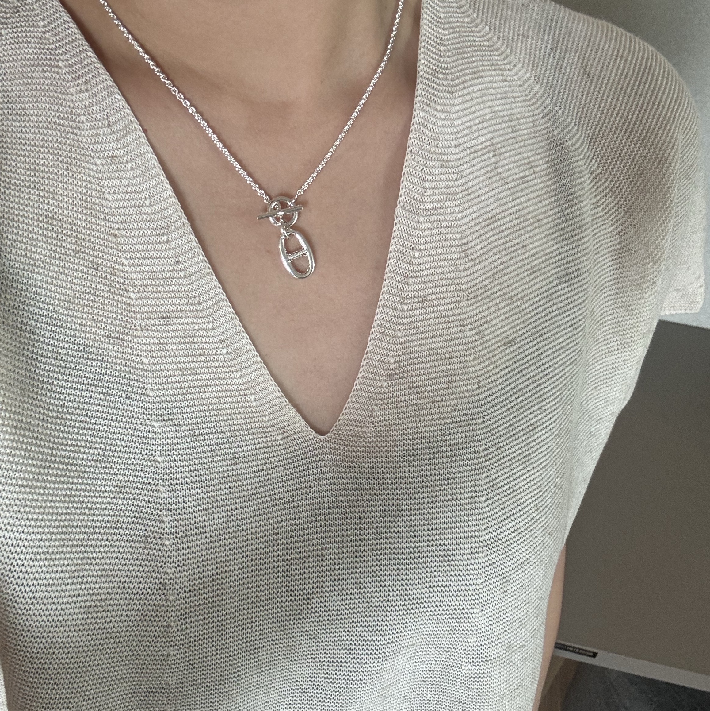 (W) Hermes Chaine D'Ancre Pendant Sterling Silver 착용 스타일 - 1