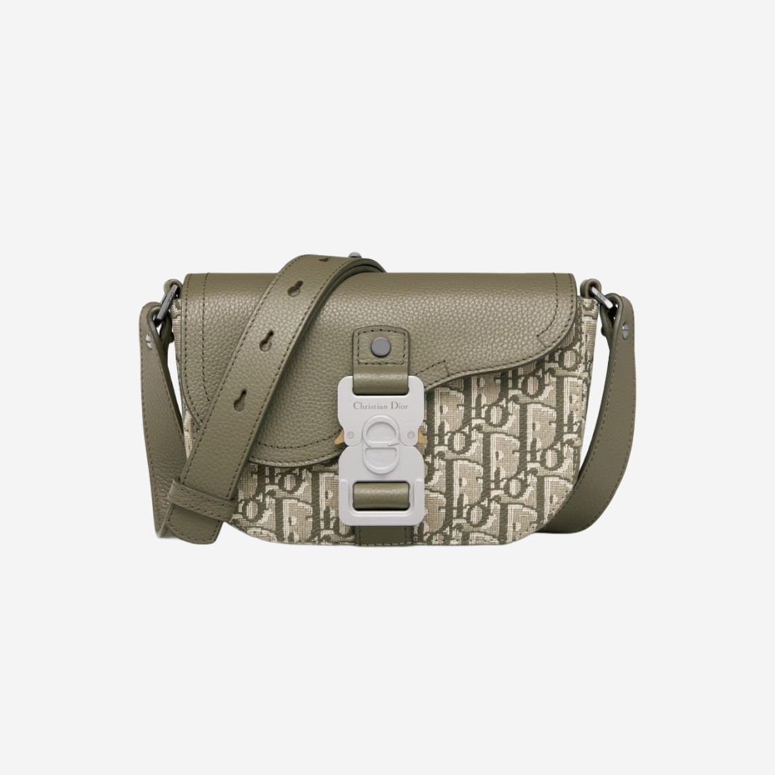 Dior Mini Saddle Messenger Bag with Flap Dior Oblique Jacquard Grained Calfskin Khaki 상세 이미지 1