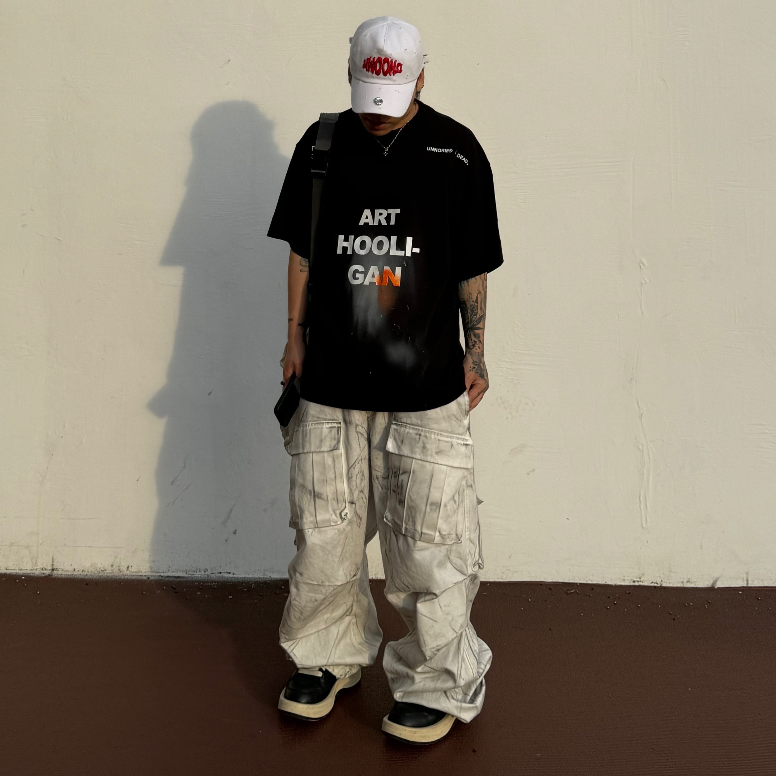 Converse x Drkshdw Turbowpn Black Cream, Nos Couleurs 01 Cargo Pants Dirty Washing 착용 스타일 - 2