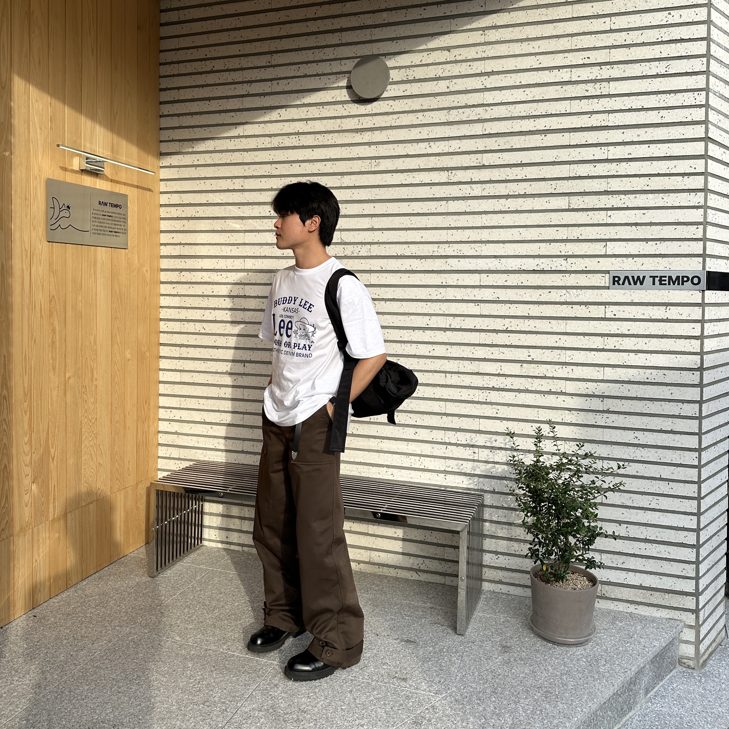 Nocle 001 Nylon Pants Maroon 착용 스타일 - 1