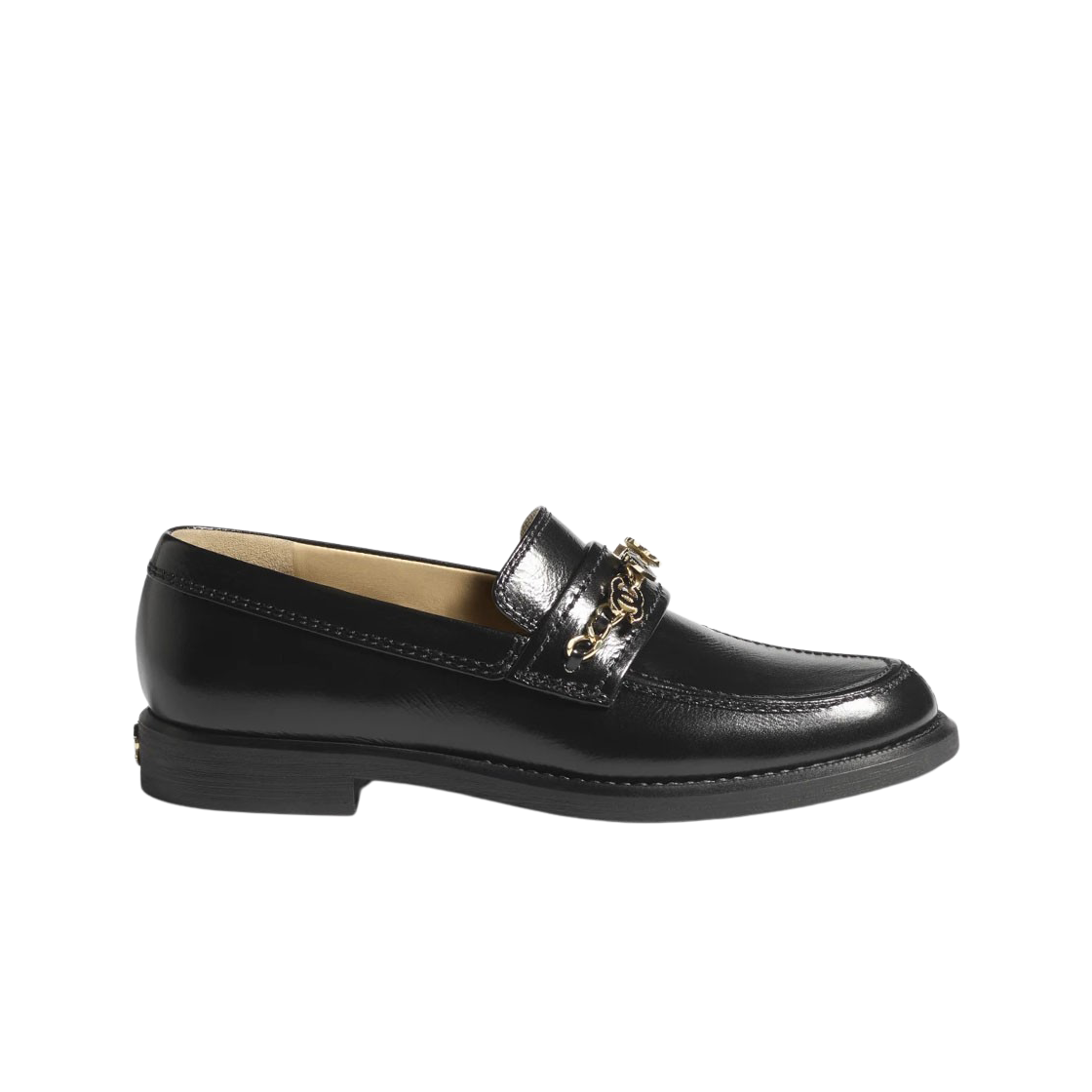 (W) 샤넬 로퍼 카프스킨 메탈 & 블랙((W) Chanel Loafers Calfskin Metal & Black) - 1