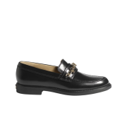 (W) Chanel Loafers Calfskin Metal & Black