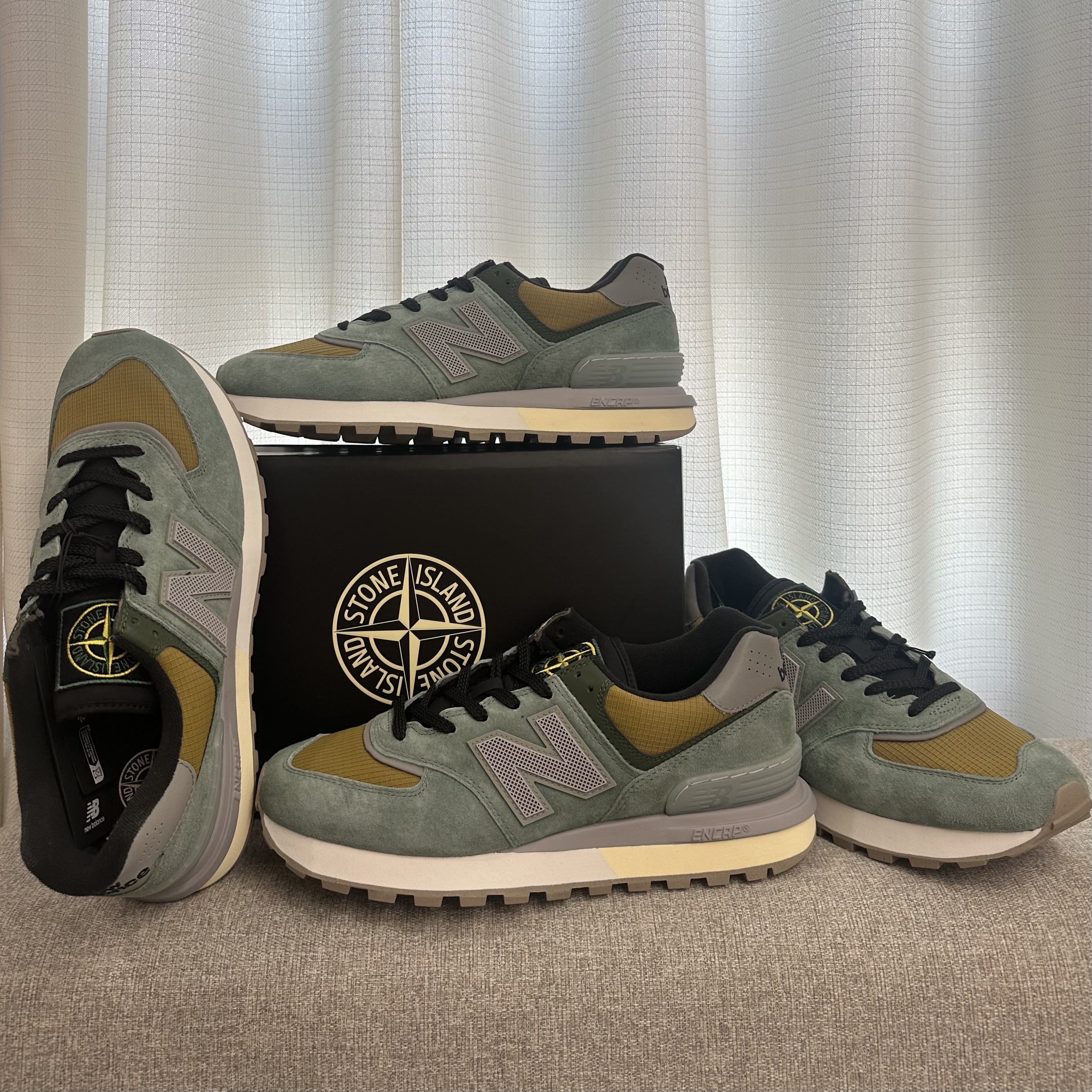 New Balance x Stone Island 574 Legacy Light Green, New Balance x Stone Island 574 Legacy Dark Green 착용 스타일 - 2