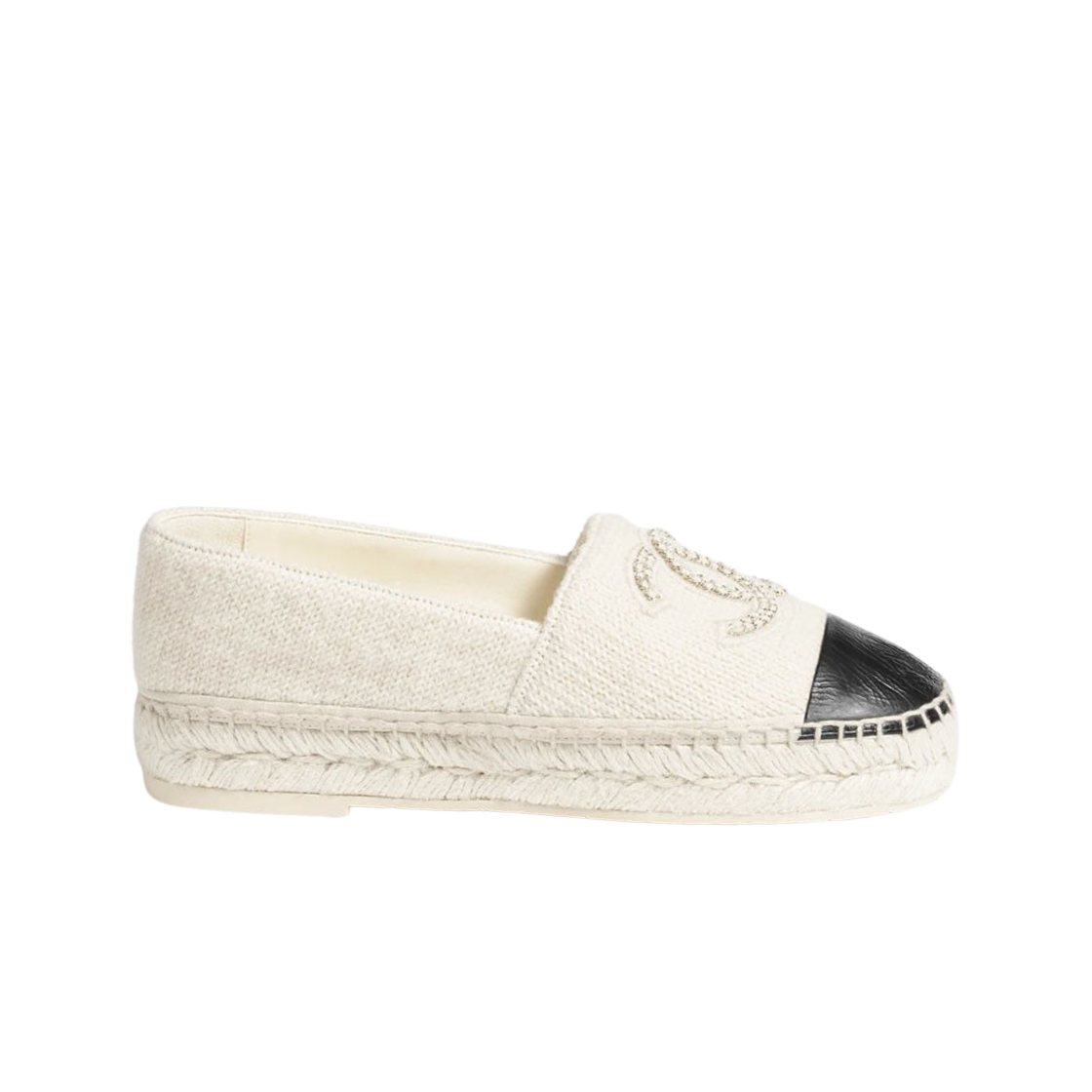 (W) 샤넬 에스파드리유 울 알파카 샤이니 크럼플드 램스킨 & 아이보리 블랙((W) Chanel Espadrilles Wool Alpaca Shiny Crumpled Lambskin & Ivory Black)