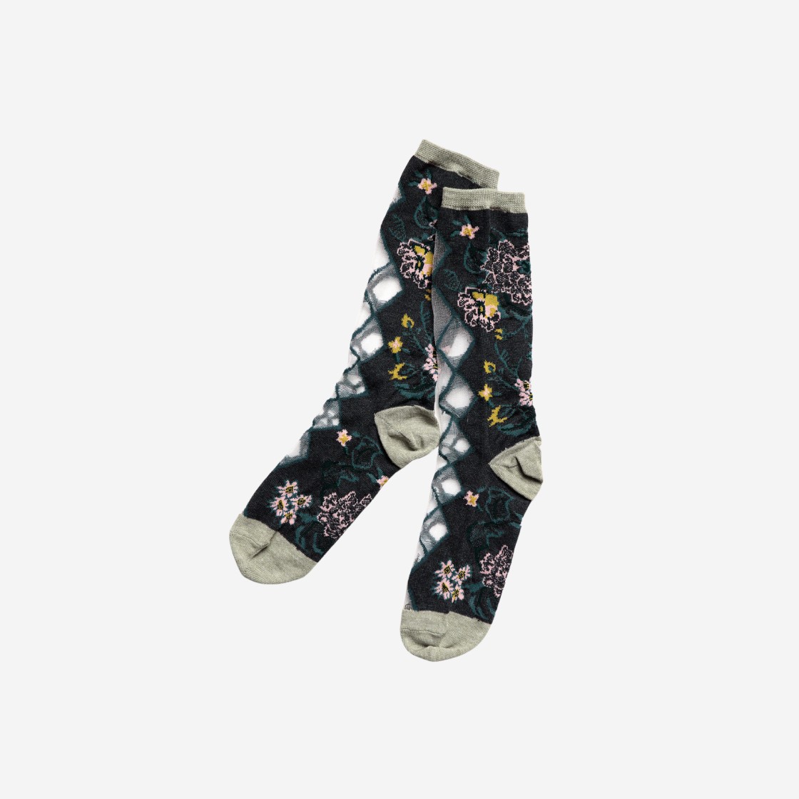 Kapital 156 Gobelin Flower See Through Socks Black 상세 이미지 1