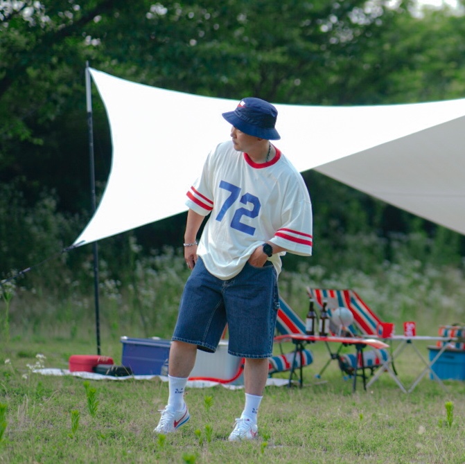Supreme x Nike Dazzle Crusher Navy - 24SS, Supreme x Nike Denim Short Indigo - 24SS 착용 스타일 - 2
