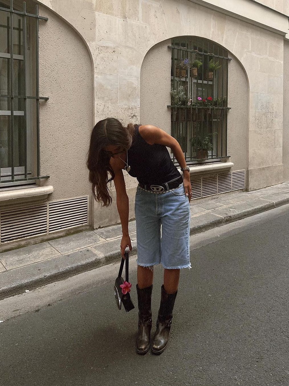 Porta Women Leather Stitch Western Long Boots Black, Porta Women Suede Stitch Western Long Boots Brown 착용 스타일 - 2