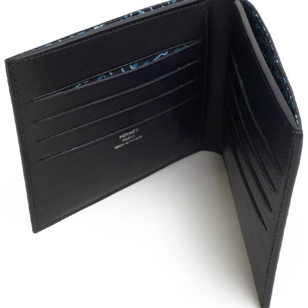 Hermes Citizen Twill Compact Card Holder Evergrain & Silk Clochette Noir Caban 착용 스타일 - 1