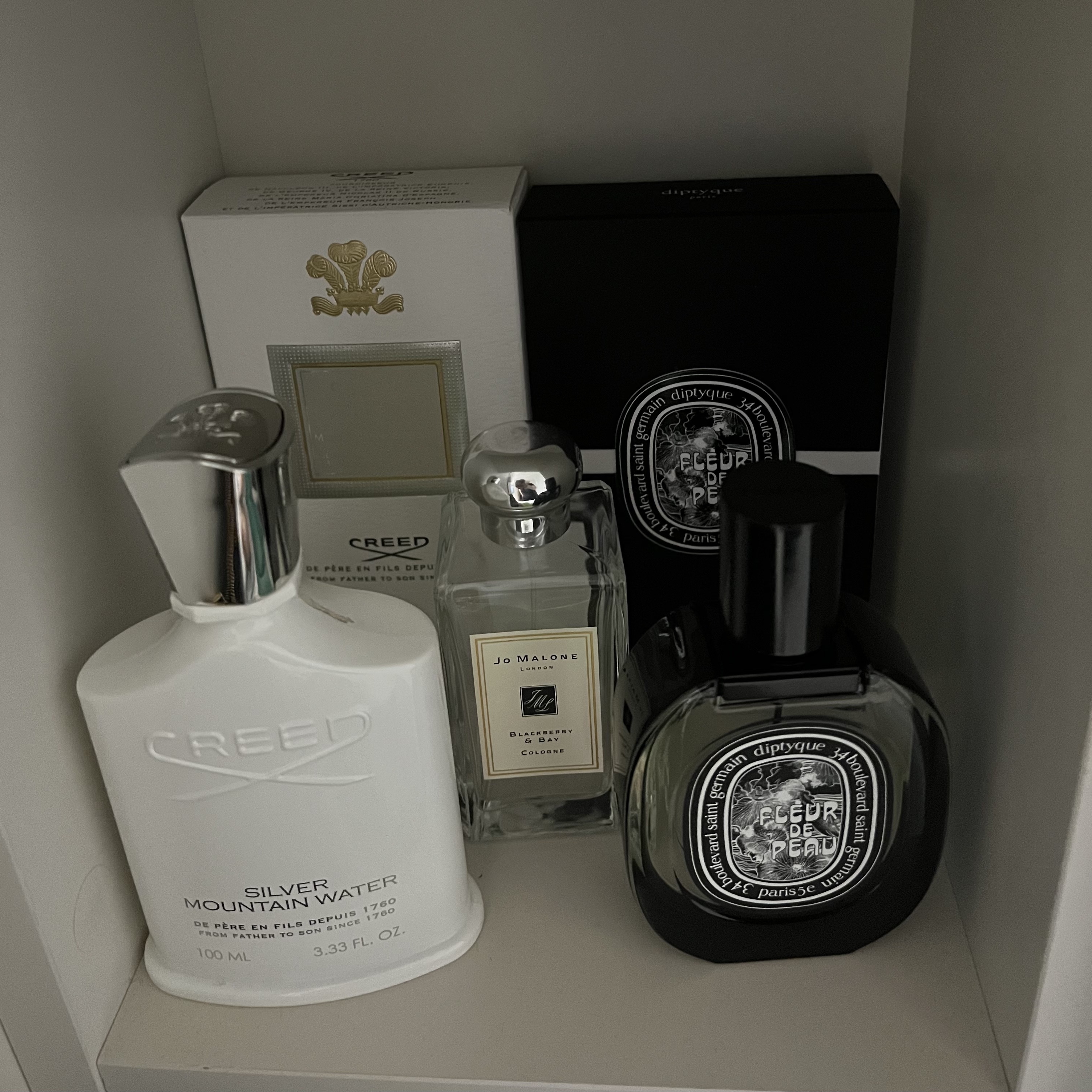 Diptyque Fleur De Peau Eau De Parfum 75ml, Creed Silver Mountain Water Eau De Parfum 100ml 착용 스타일