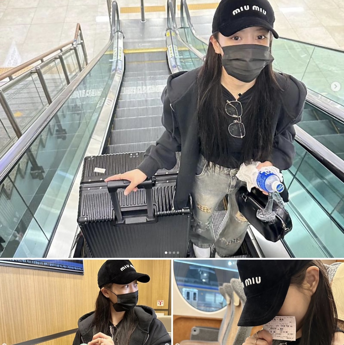 (W) Miu Miu Velvet Baseball Cap Black White 착용 스타일