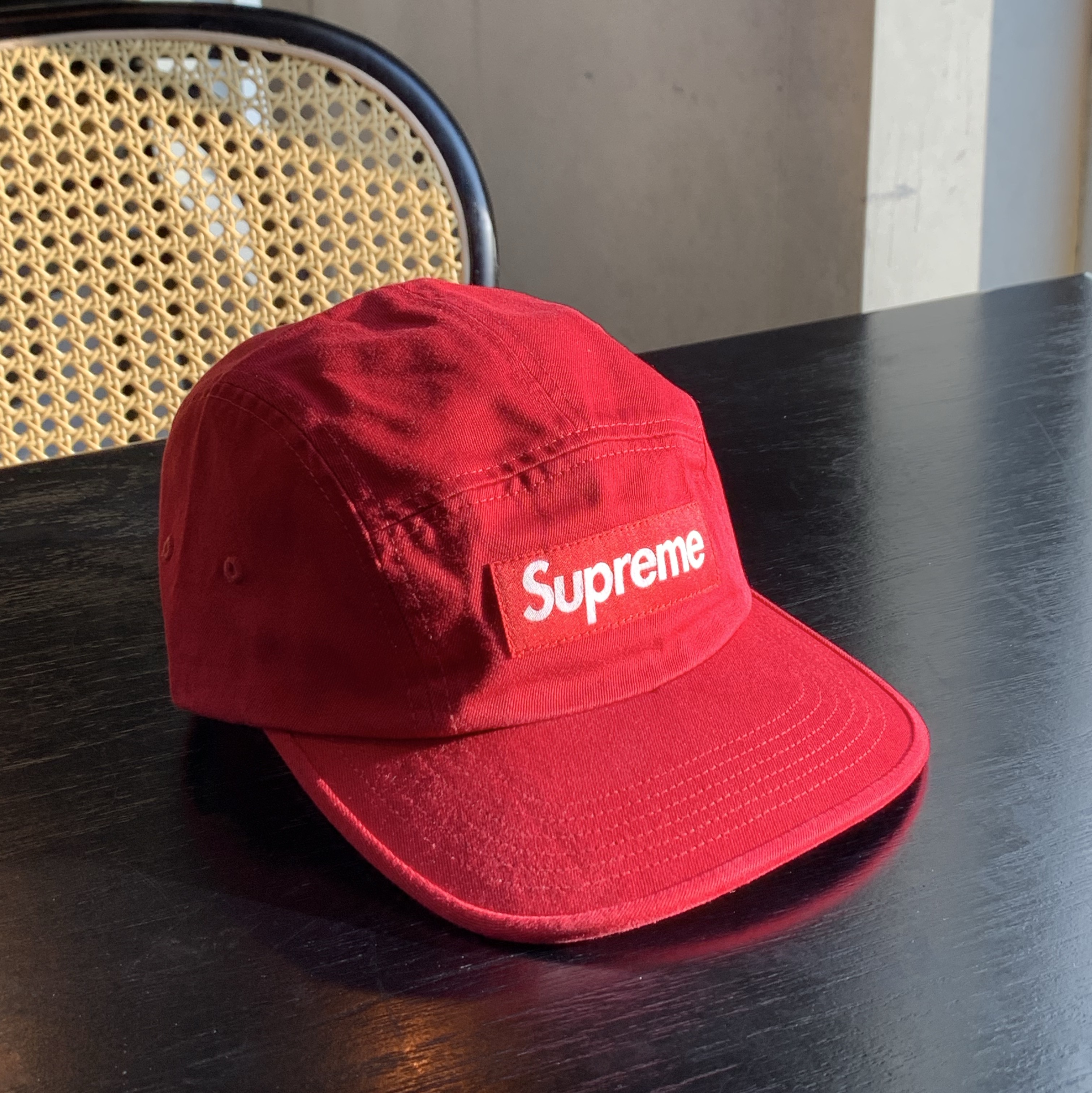 Supreme Washed Chino Twill Camp Cap Red - 24SS 착용 스타일