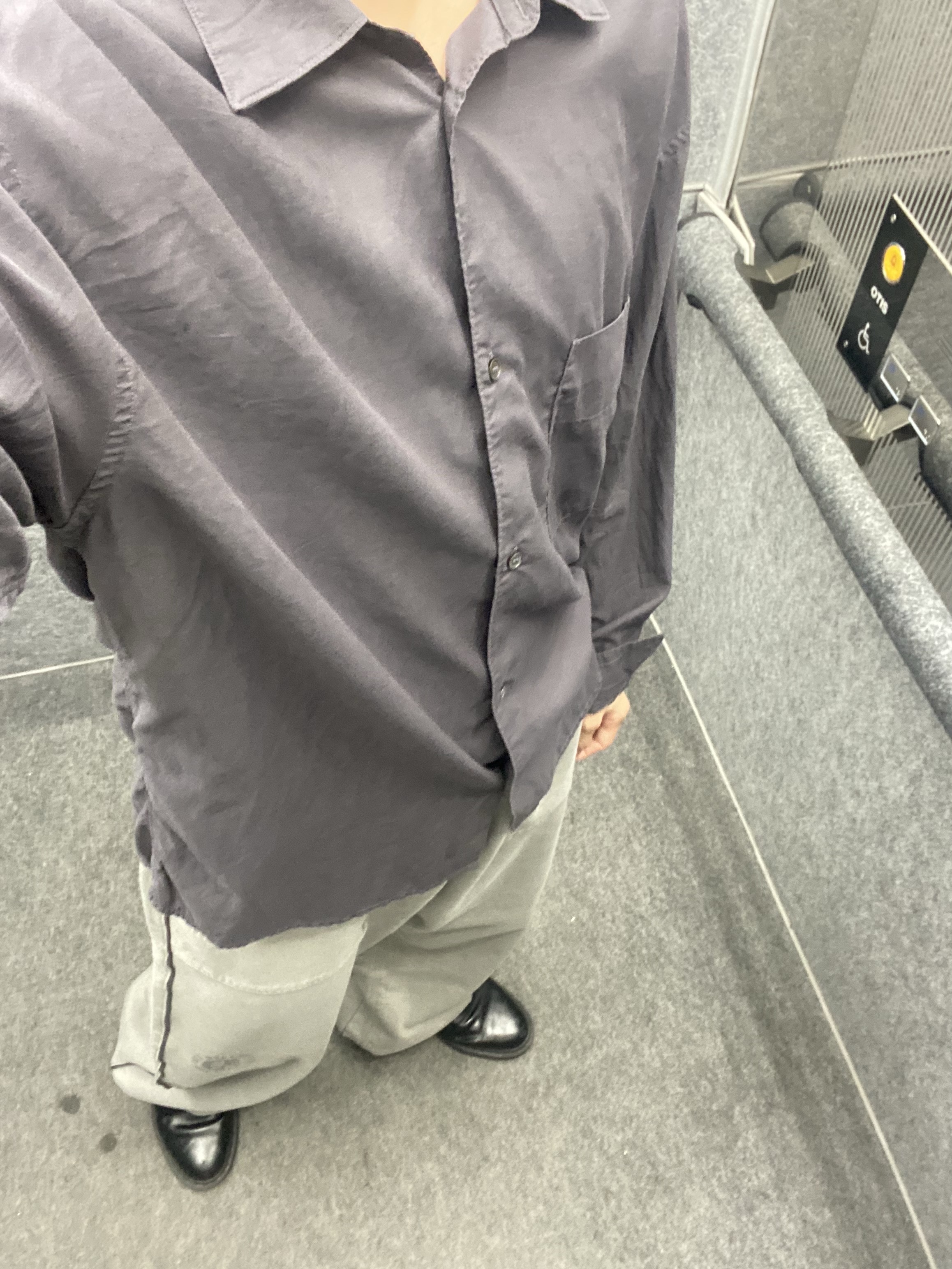 Polyteru Tenco Loosed Shirt 2.0 Dyed Purple Gray, Polyteru 1011 Fatigue Sweatpants 1.2v Dirty Gray 착용 스타일 - 4
