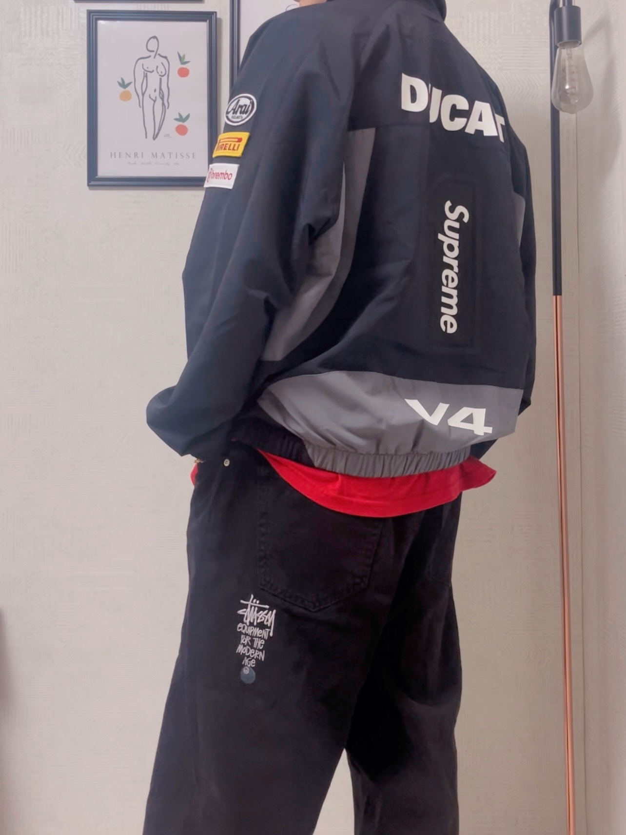 Stussy Washed Canvas Big OL' Jean Black, Supreme x Ducati Track Jacket Black - 24SS 착용 스타일 - 1