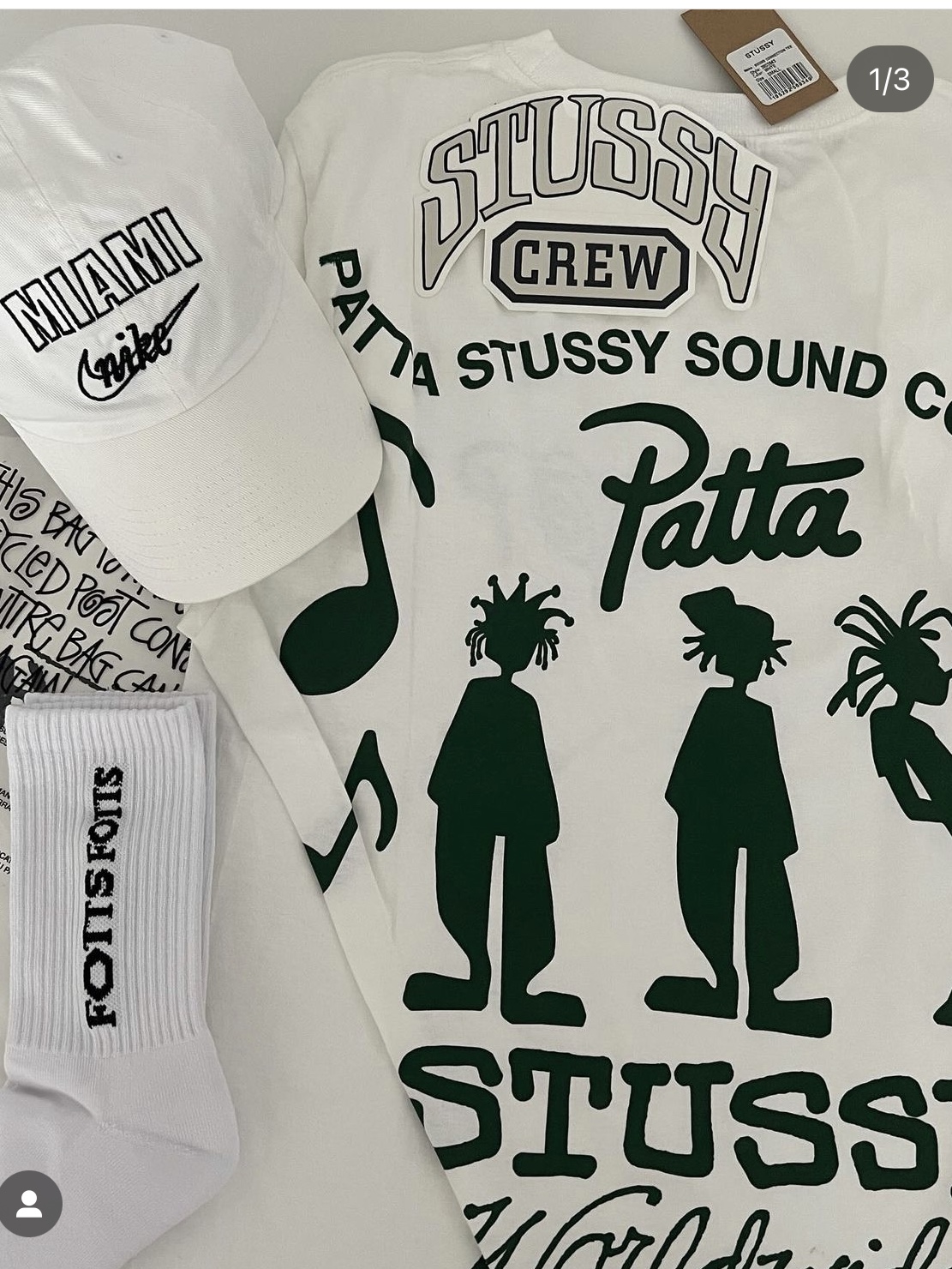 Stussy x Patta Sound Connection T-Shirt White 착용 스타일