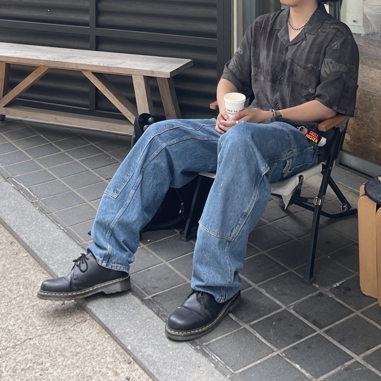 Dr. Martens 1461 Smooth Black, Supreme Double Knee Painter Pant Washed Indigo - 24SS 착용 스타일