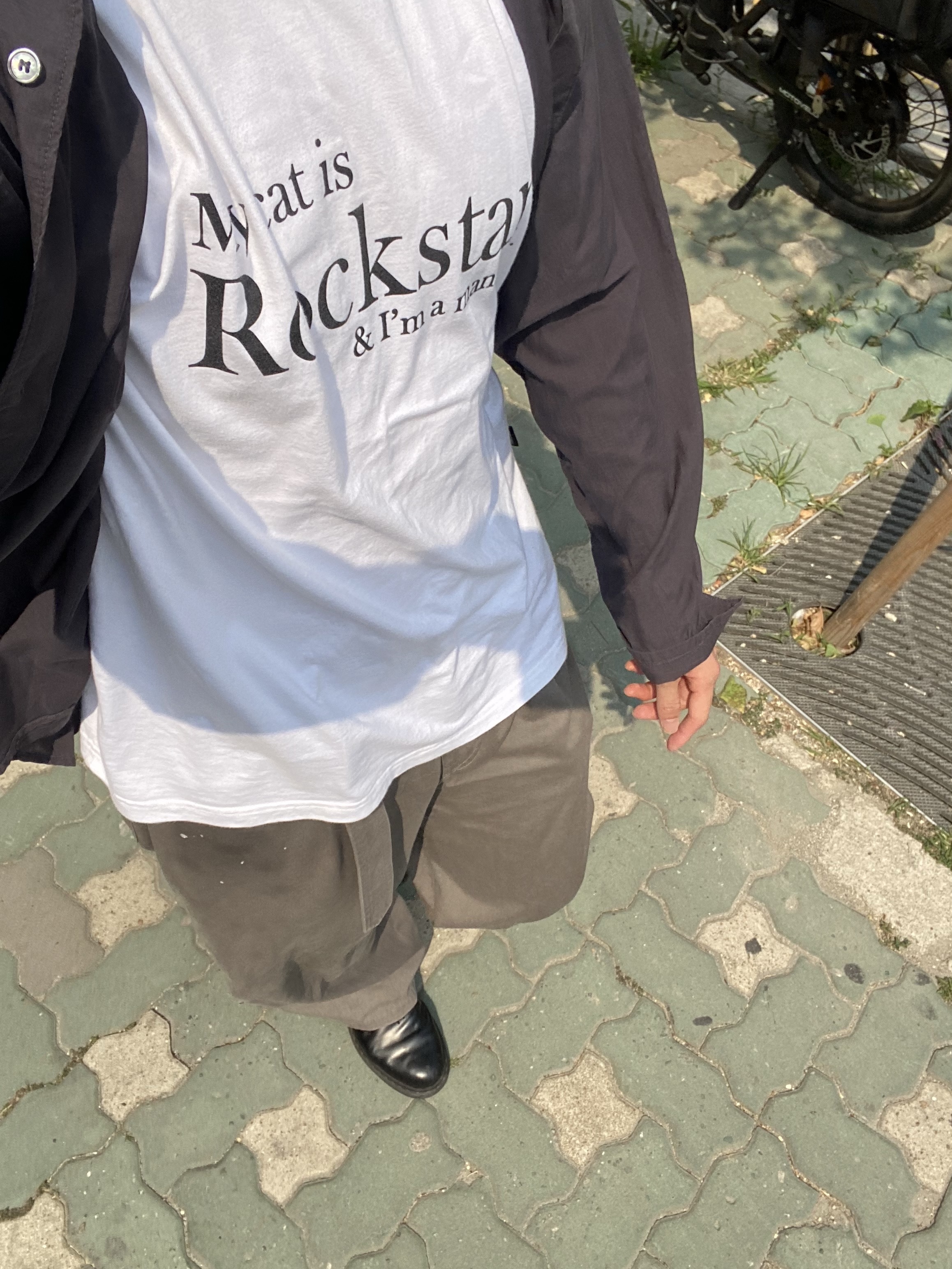 Dr. Martens 1461 Mono Black, Polyteru Tenco Loosed Shirt 2.0 Dyed Purple Gray 착용 스타일 - 3