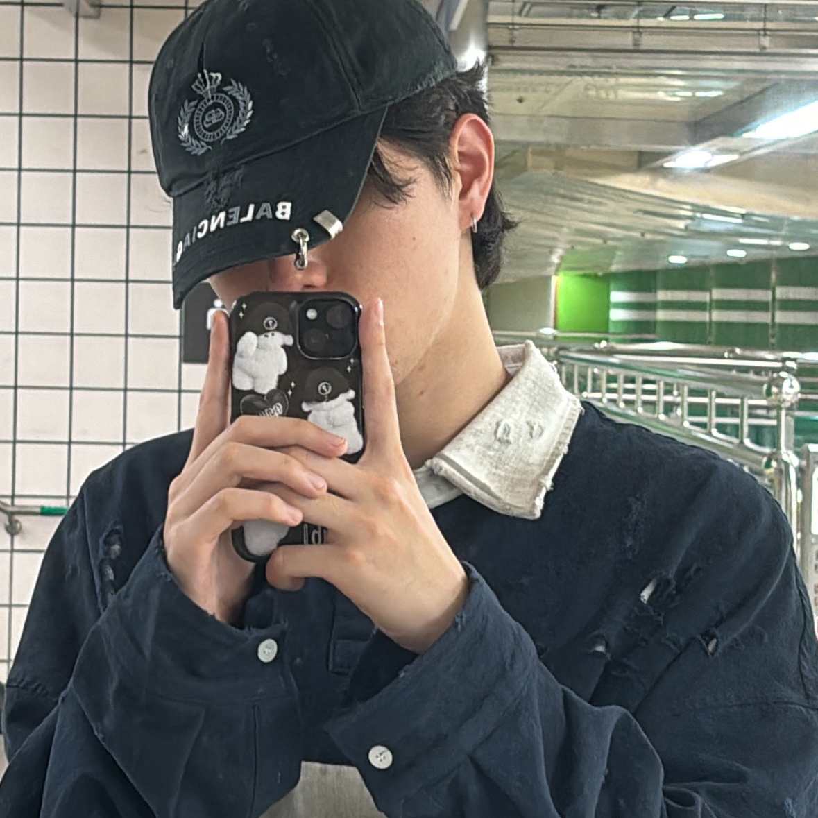 Project G/R Bullied Polo Shirts Navy 착용 스타일 - 1
