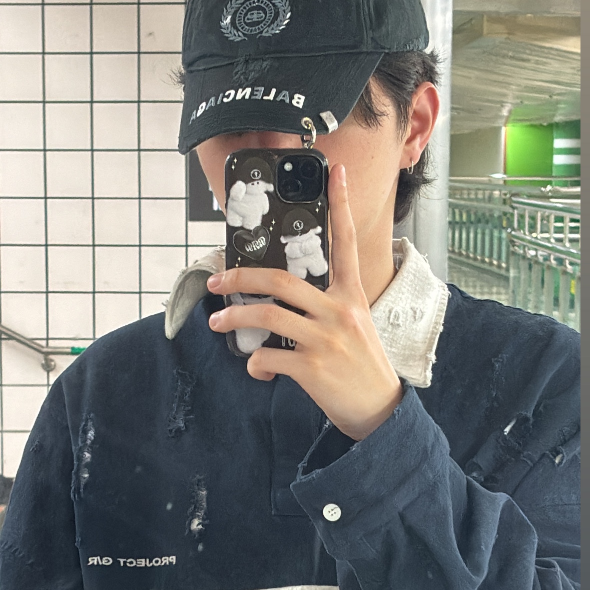 Project G/R Bullied Polo Shirts Navy 착용 스타일 - 2