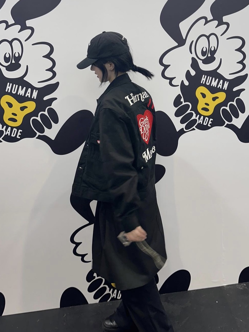 Human Made x Verdy Girls Don't Cry Work Jacket Black, Human Made Worksout 20th Anniversary Jindo Dog 6 Panel Cap Black 착용 스타일 - 1