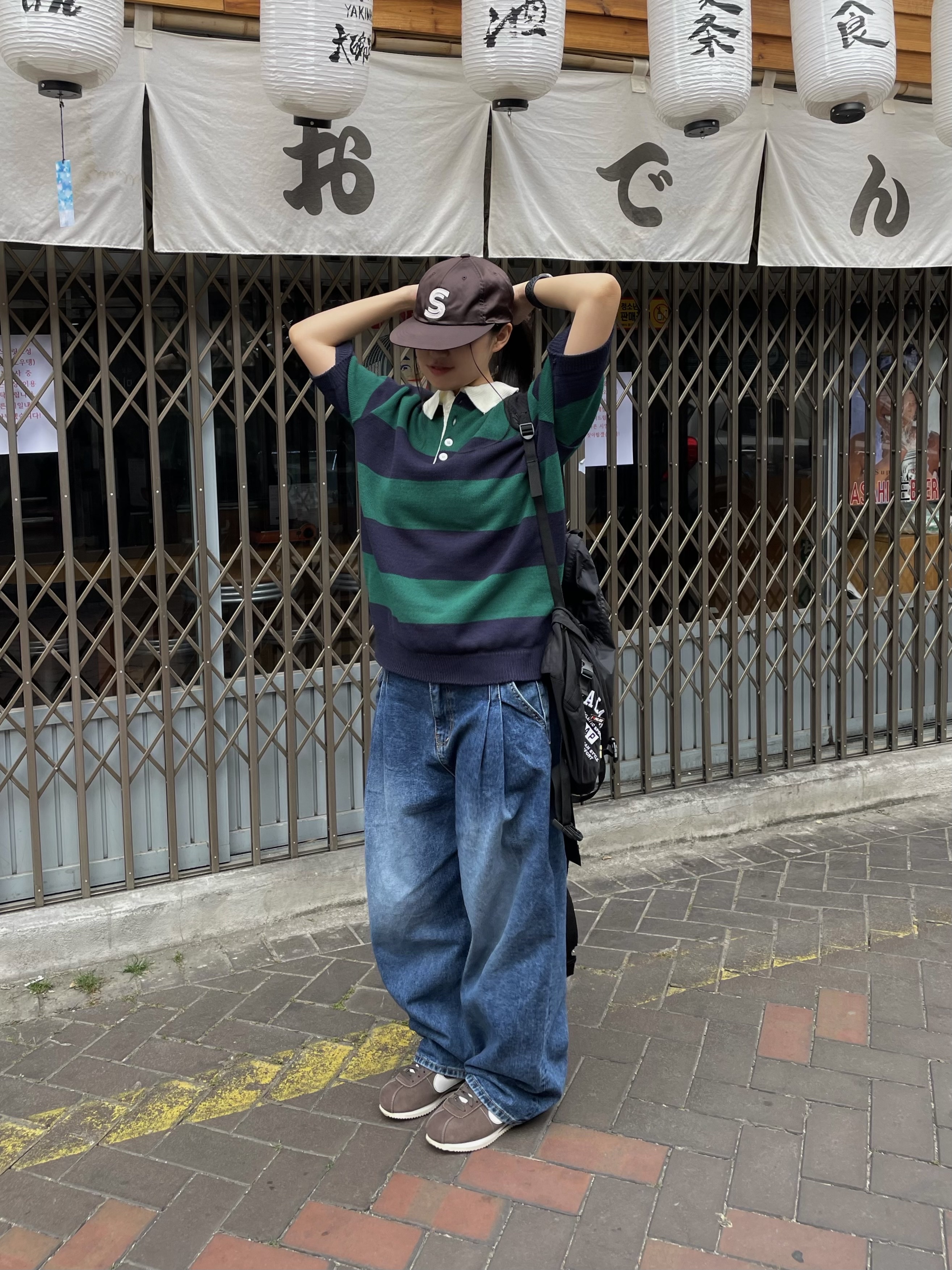 Nike Cortez SE Hangul Day Baroque Brown Sail, Palace x Gap Backpack Black - 24SS 착용 스타일 - 5