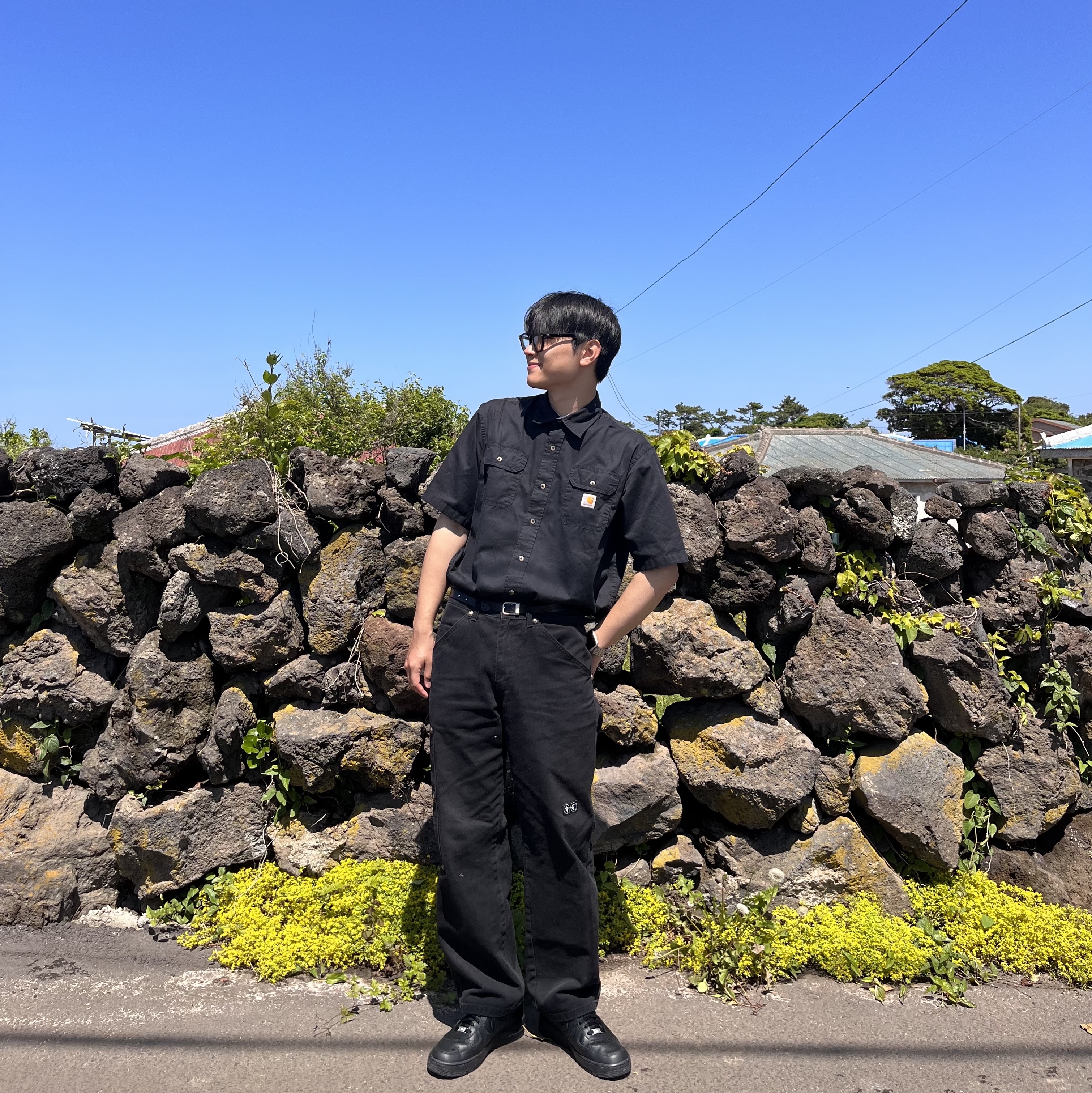 Nike Air Force 1 '07 Low Triple Black, Thug Club Thug Pants (2) Black 착용 스타일 - 1