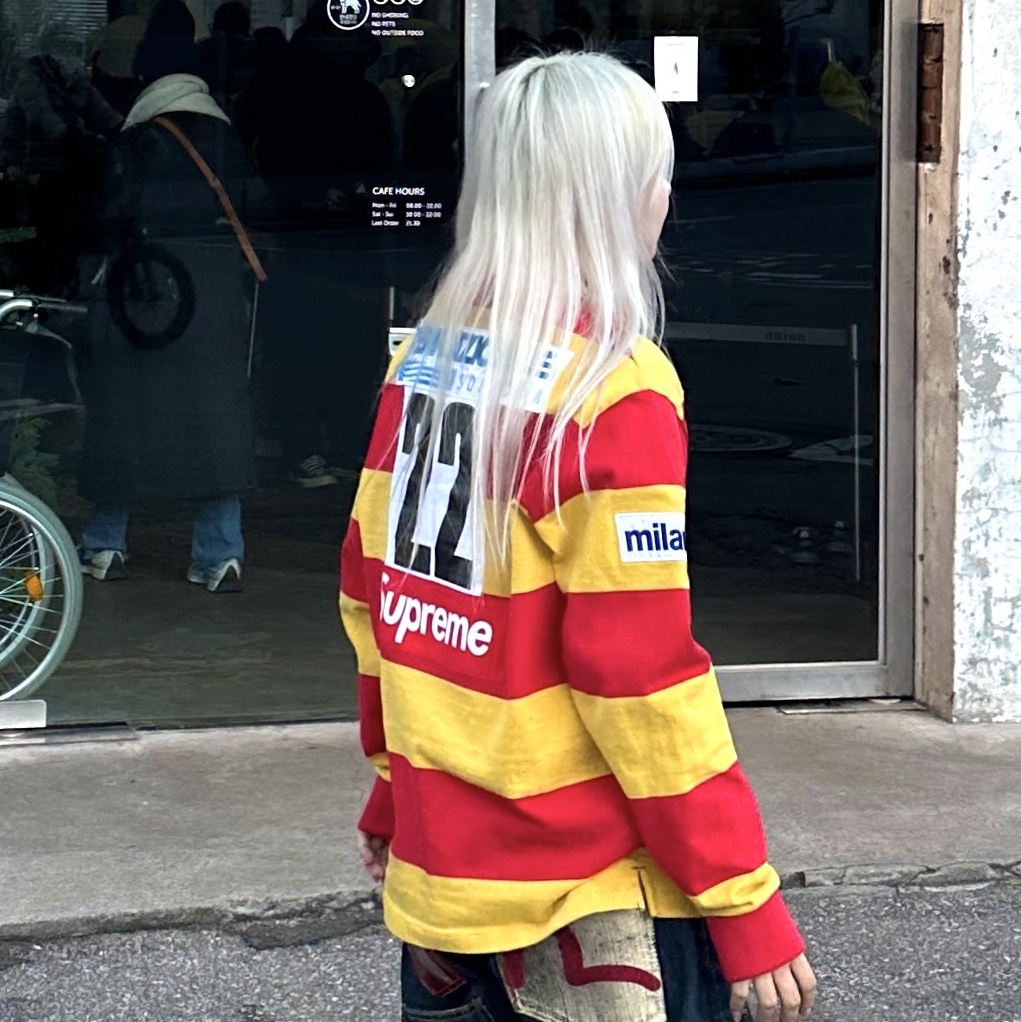 Supreme Stripe Rugby Red - 22SS 착용 스타일 - 2
