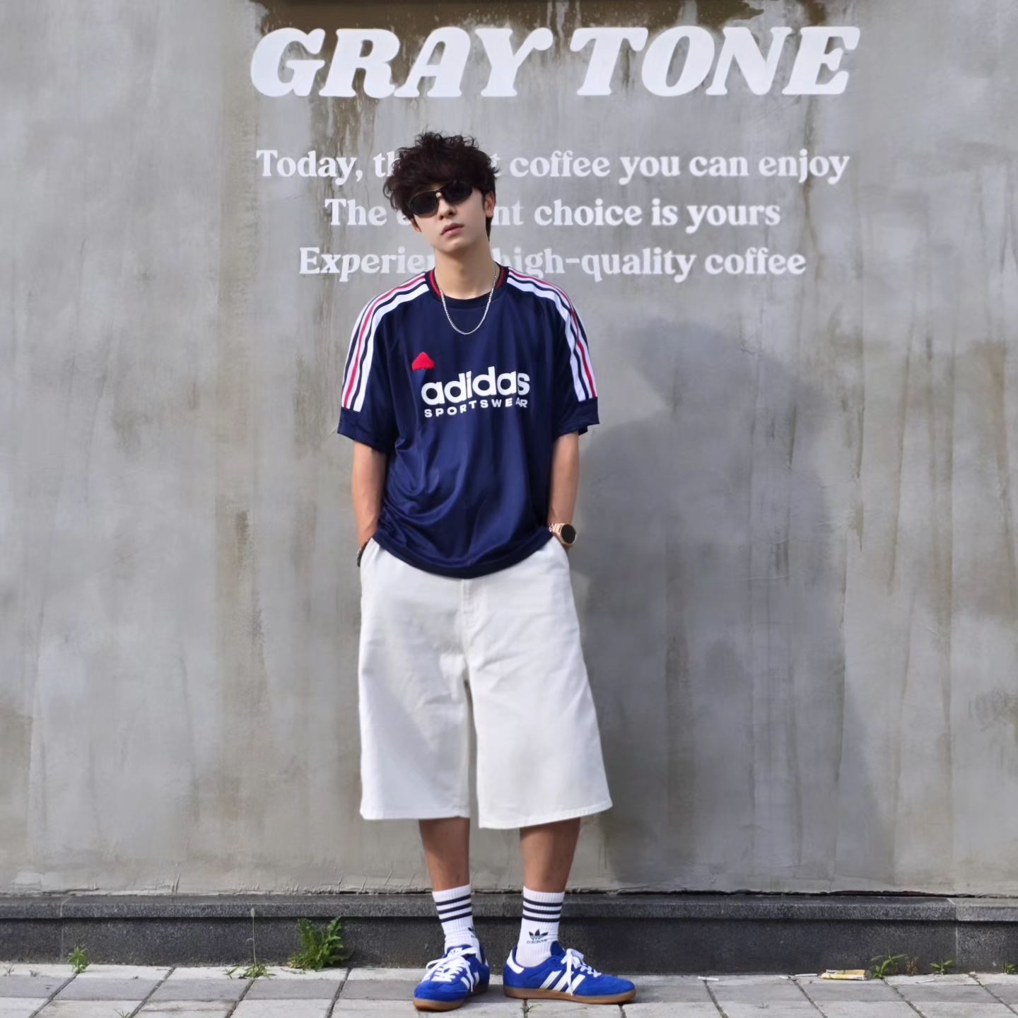 Adidas House of Tiro Nations Pack T-Shirt Team Navy Blue 2 - KR Sizing, Samsung Galaxy Watch6 44mm LTE Silver (Korean Ver.) 착용 스타일 - 2