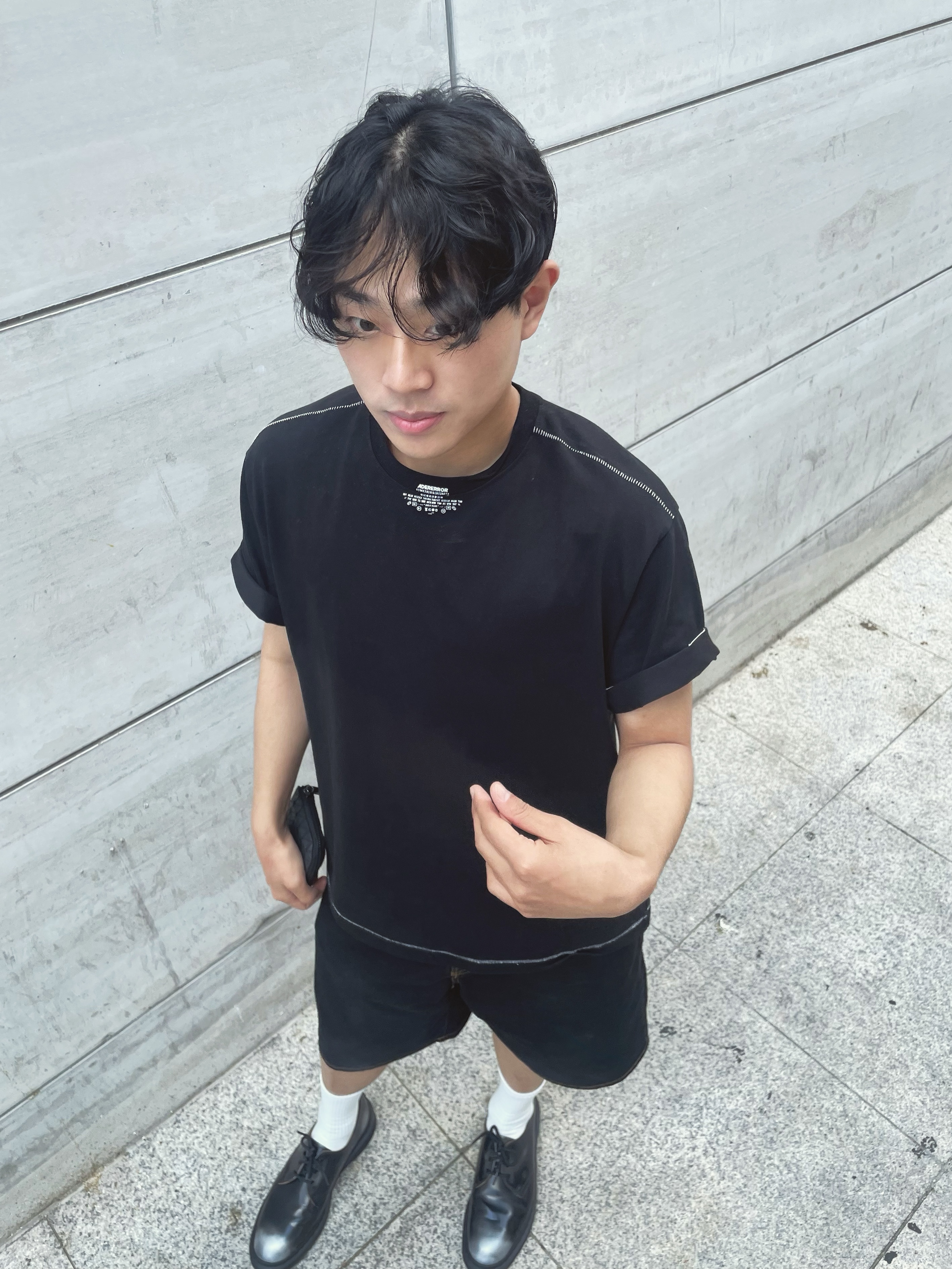 Dr. Martens x Supreme 1461 Gray Silver, Stussy Denim Big OL' Shorts Washed Black 착용 스타일 - 1