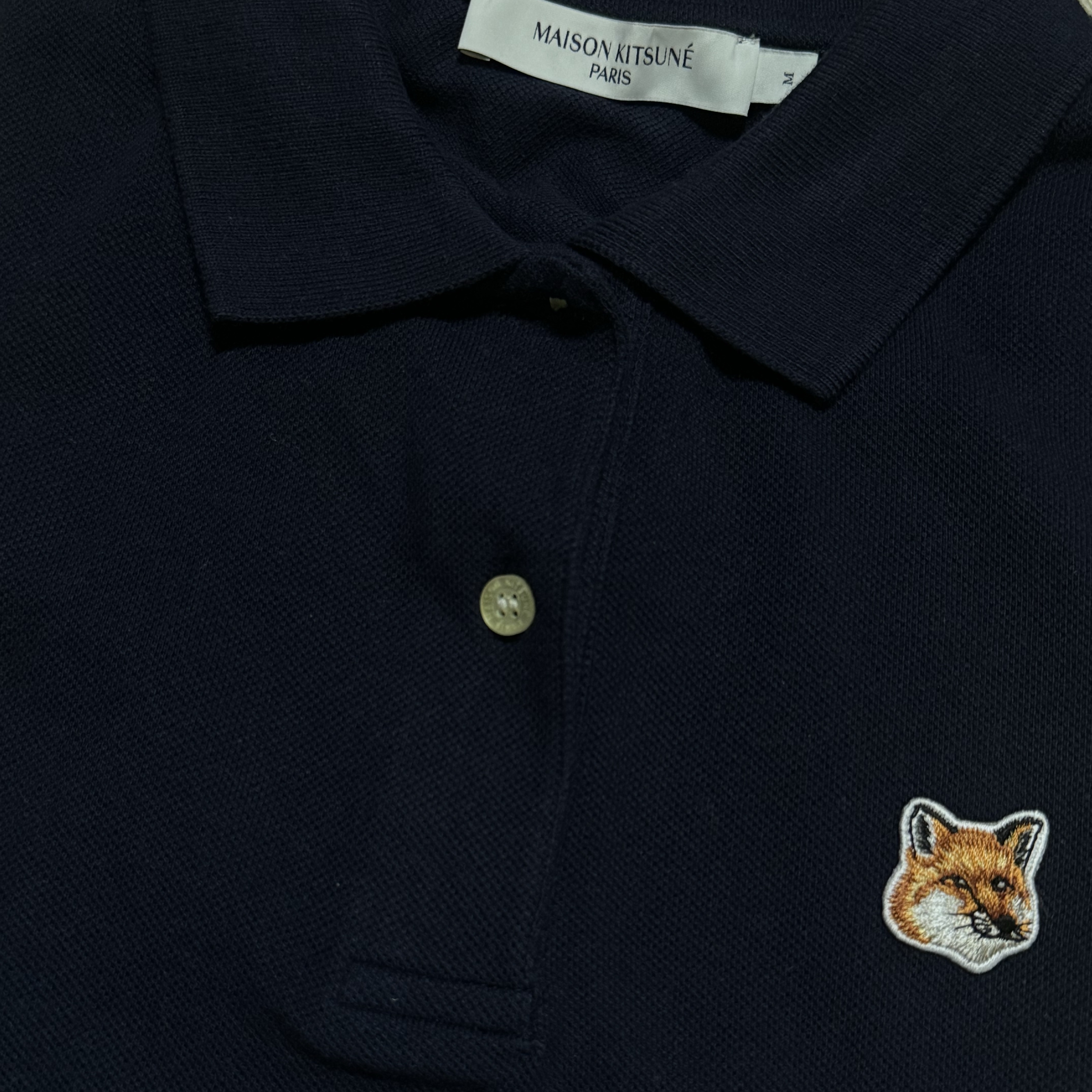 (W) Maison Kitsune Fox Head Patch Classic Polo Navy 착용 스타일