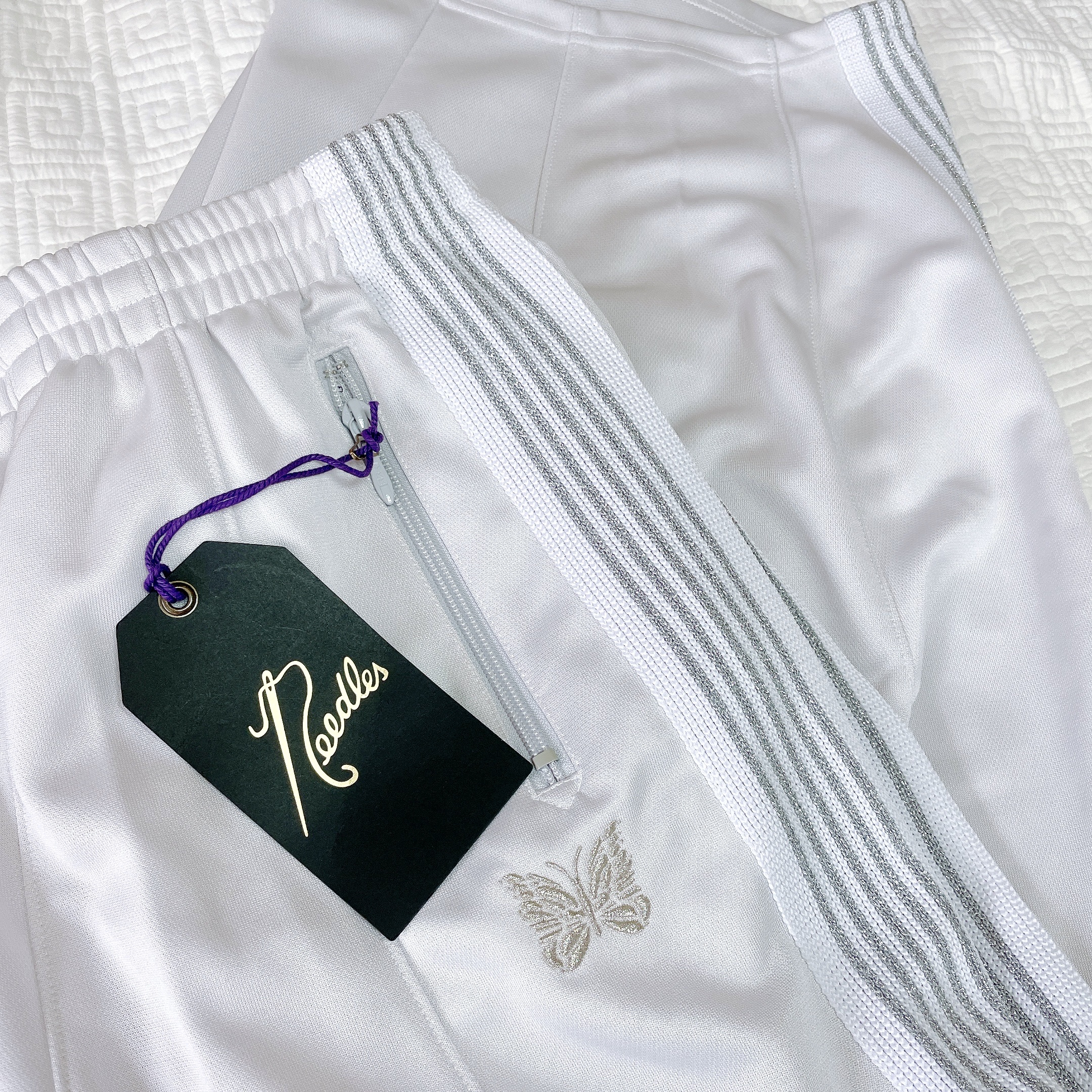 Needles x Studious H.D. Lame Track Pants Grey - Studious Exclusive 착용 스타일