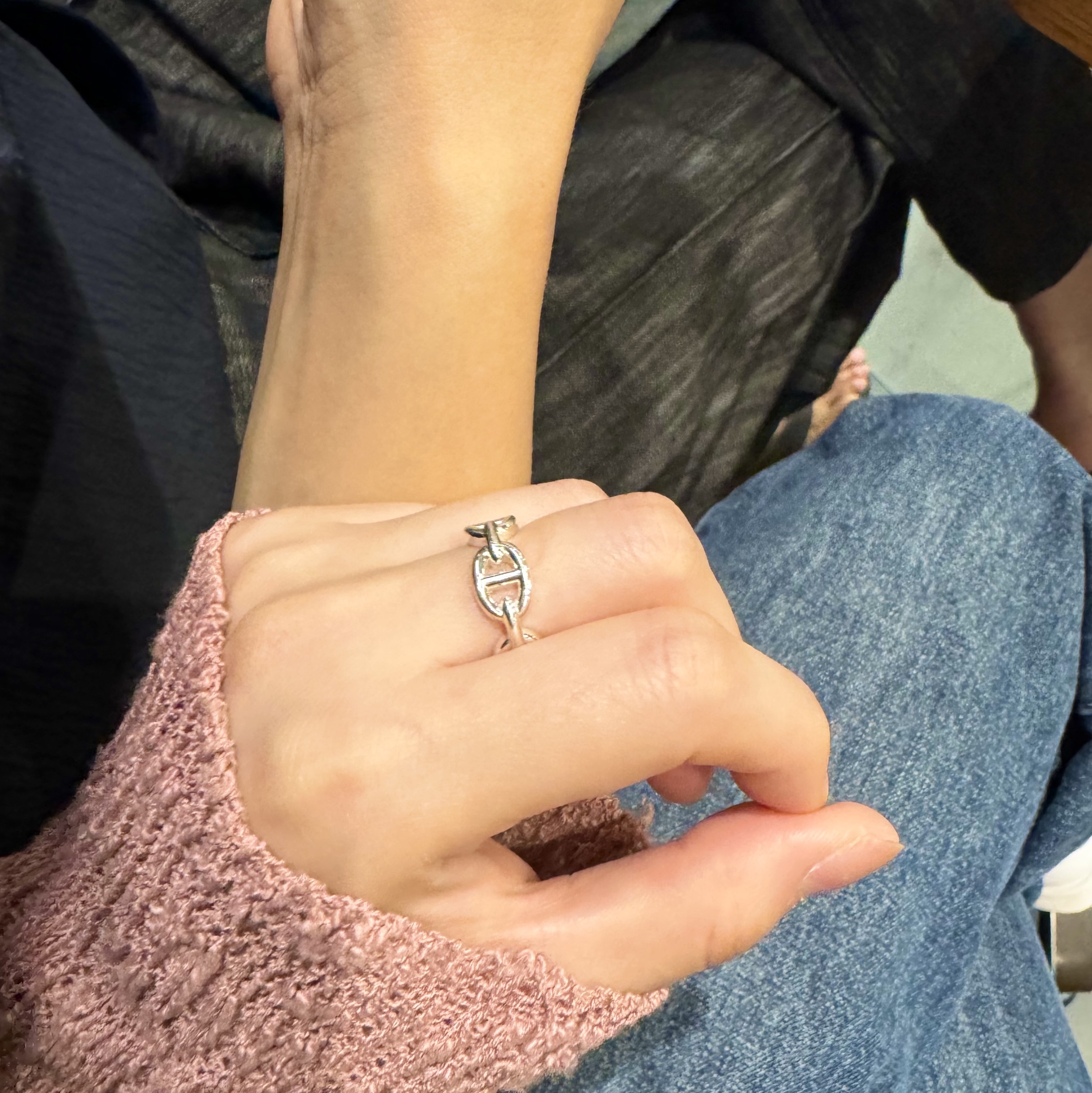 (W) Hermes Small Chaine D'Ancre Enchainee Ring Sterling Silver 착용 스타일 - 2